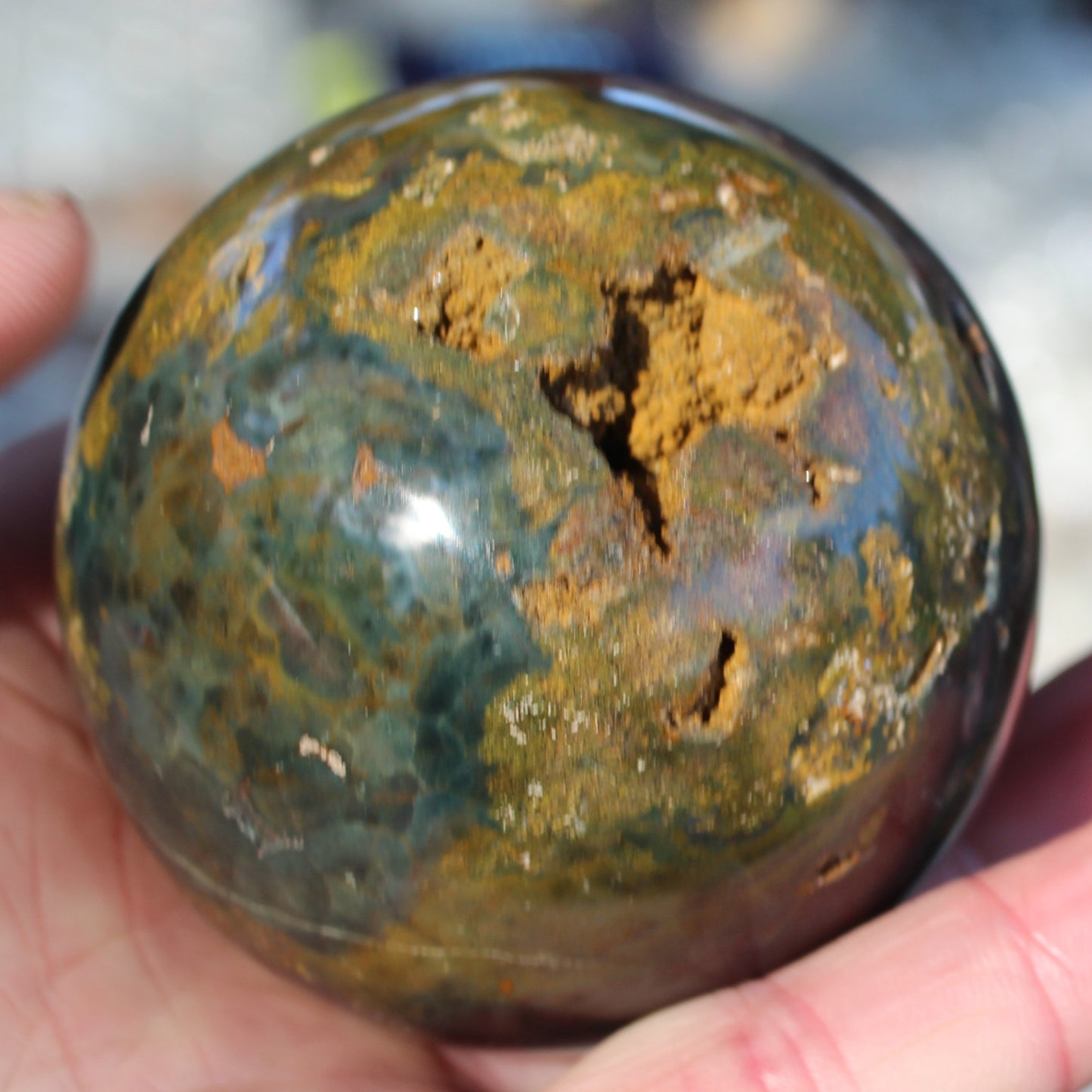 Ocean Jasper hole sphere 68mm 431g Rocks and Things