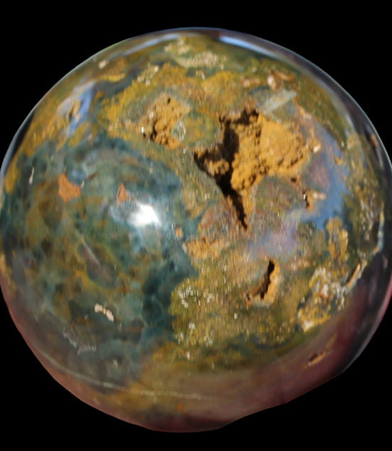 Ocean Jasper hole sphere 68mm 431g - Rocks and Things Store