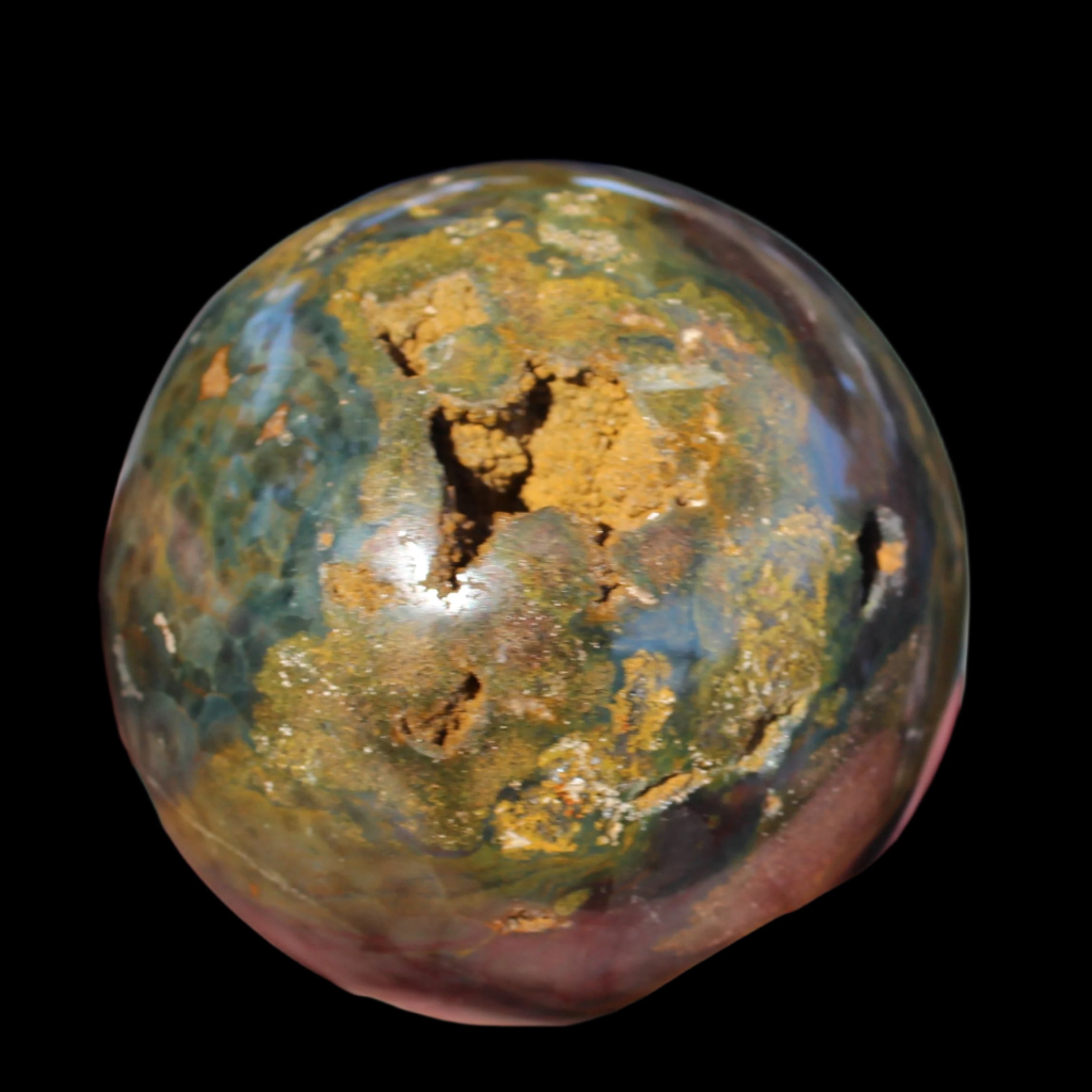 Ocean Jasper hole sphere 68mm 431g - Rocks and Things Store