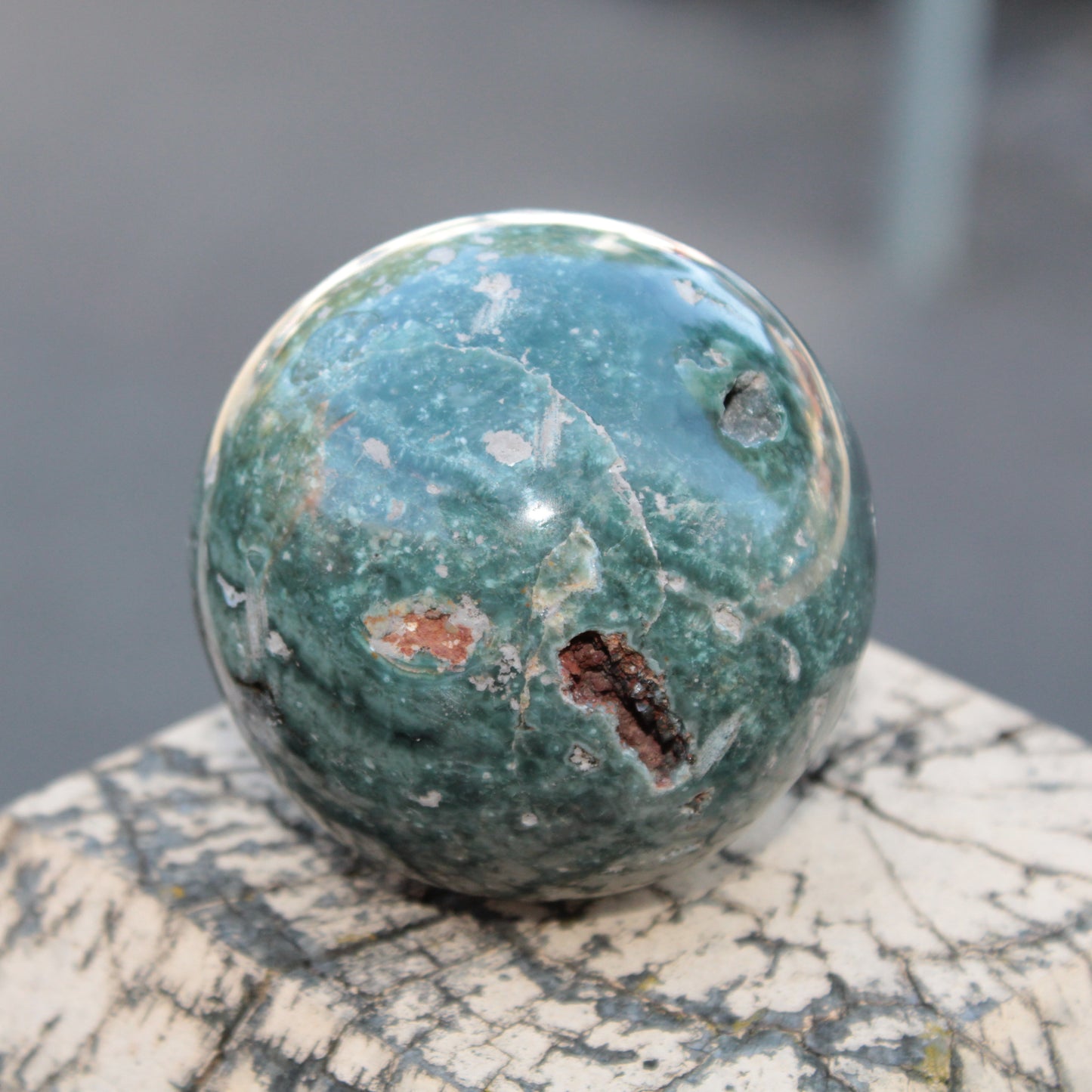 Green Ocean Jasper sphere 456g 70mm Rocks and Things