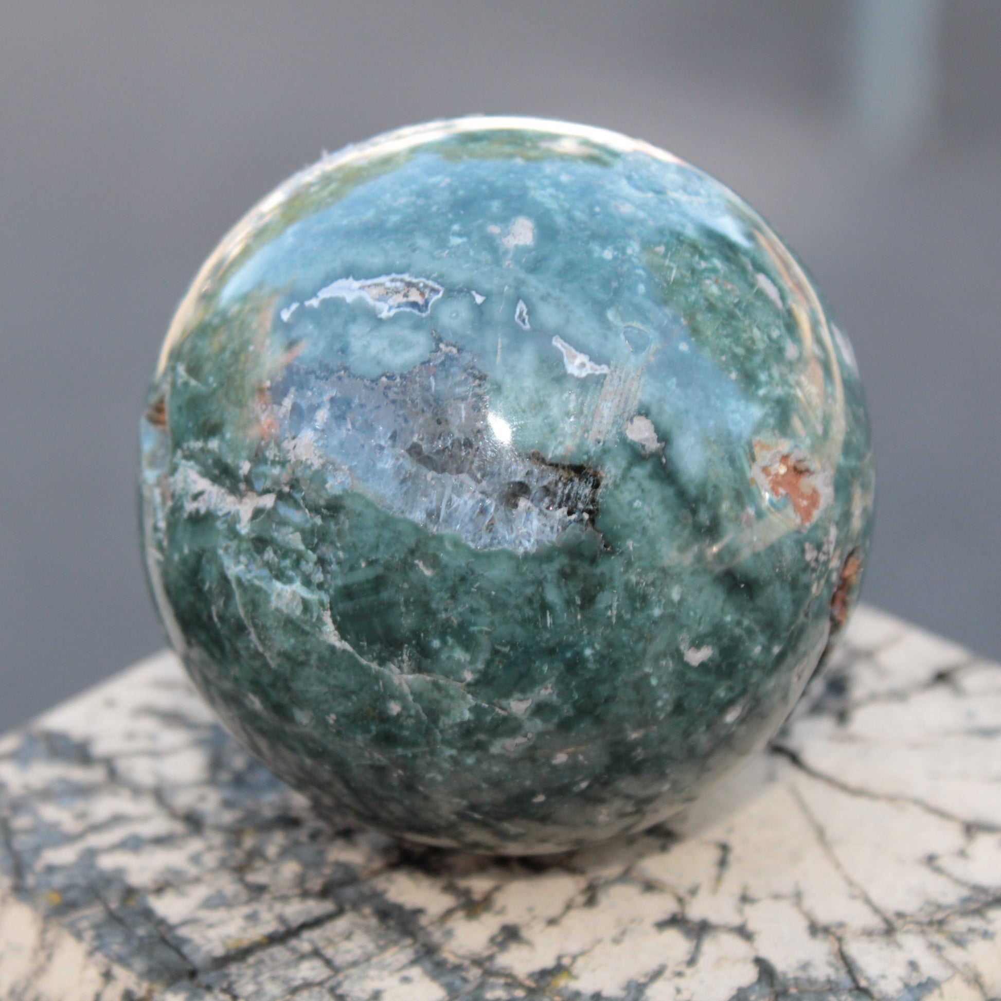 Green Ocean Jasper sphere 456g 70mm Rocks and Things