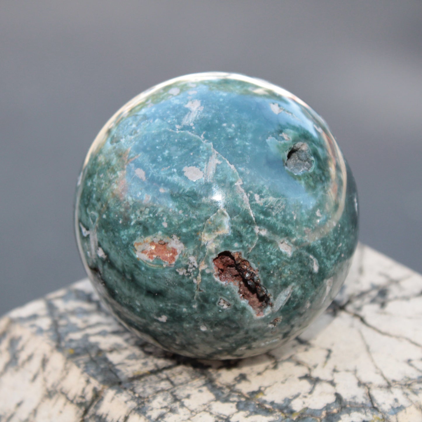 Green Ocean Jasper sphere 456g 70mm Rocks and Things