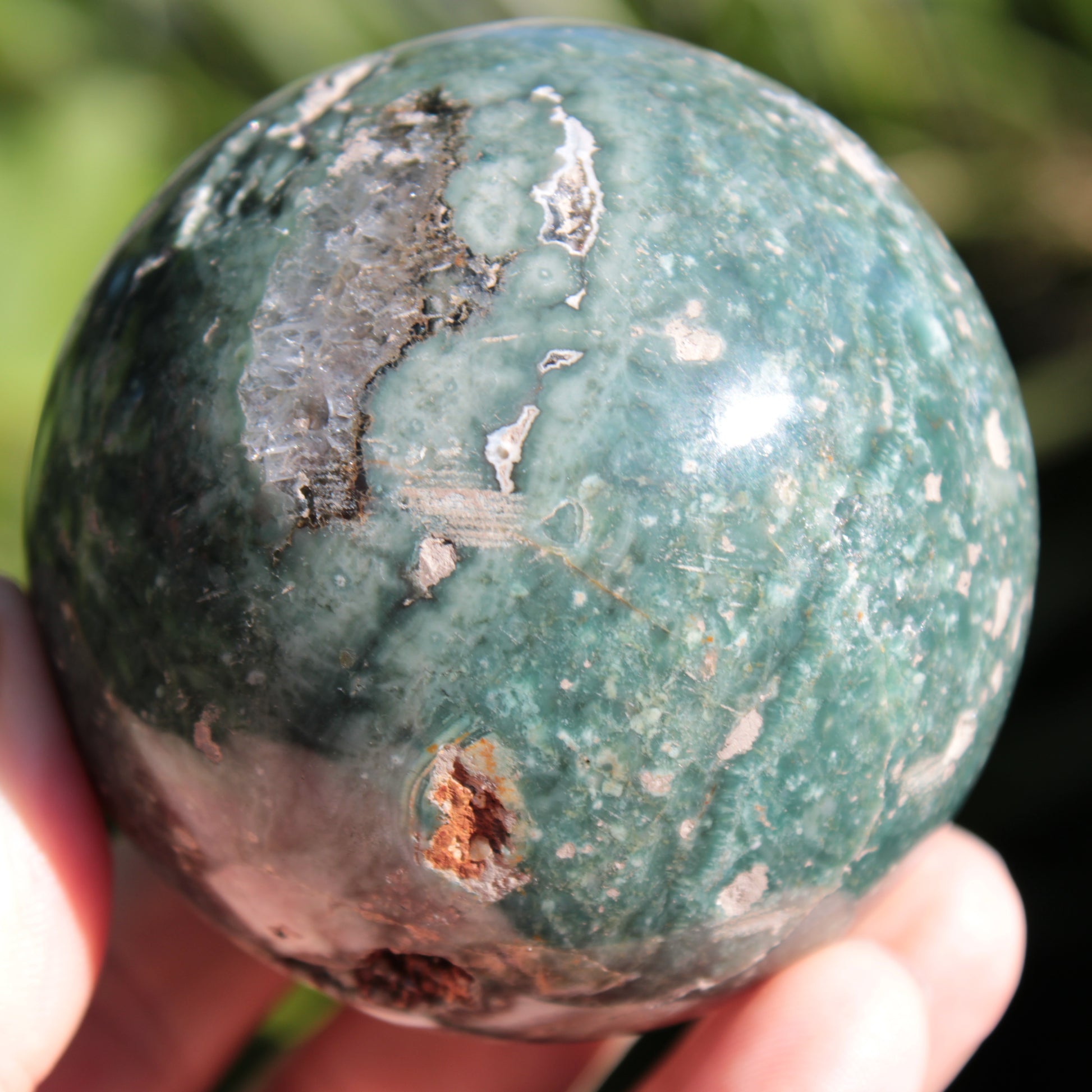 Green Ocean Jasper sphere 456g 70mm Rocks and Things