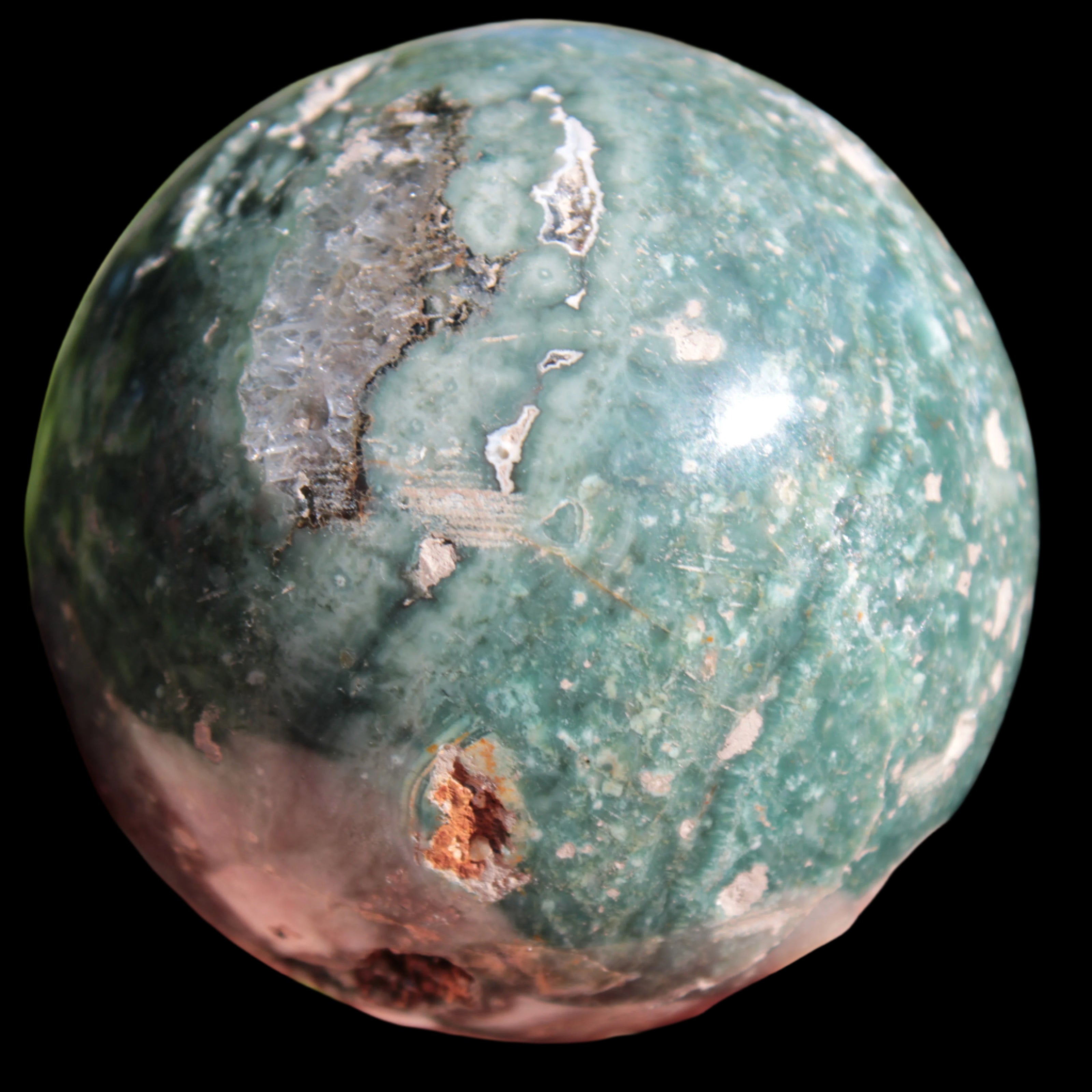 Green Ocean Jasper sphere 456g 70mm - Rocks and Things Store