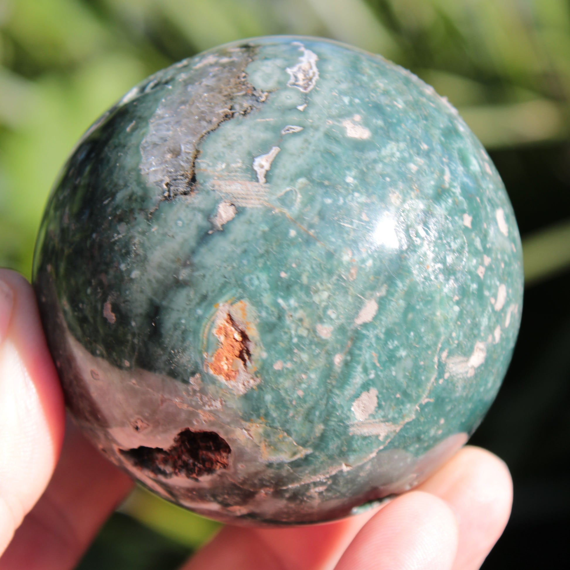 Green Ocean Jasper sphere 456g 70mm Rocks and Things