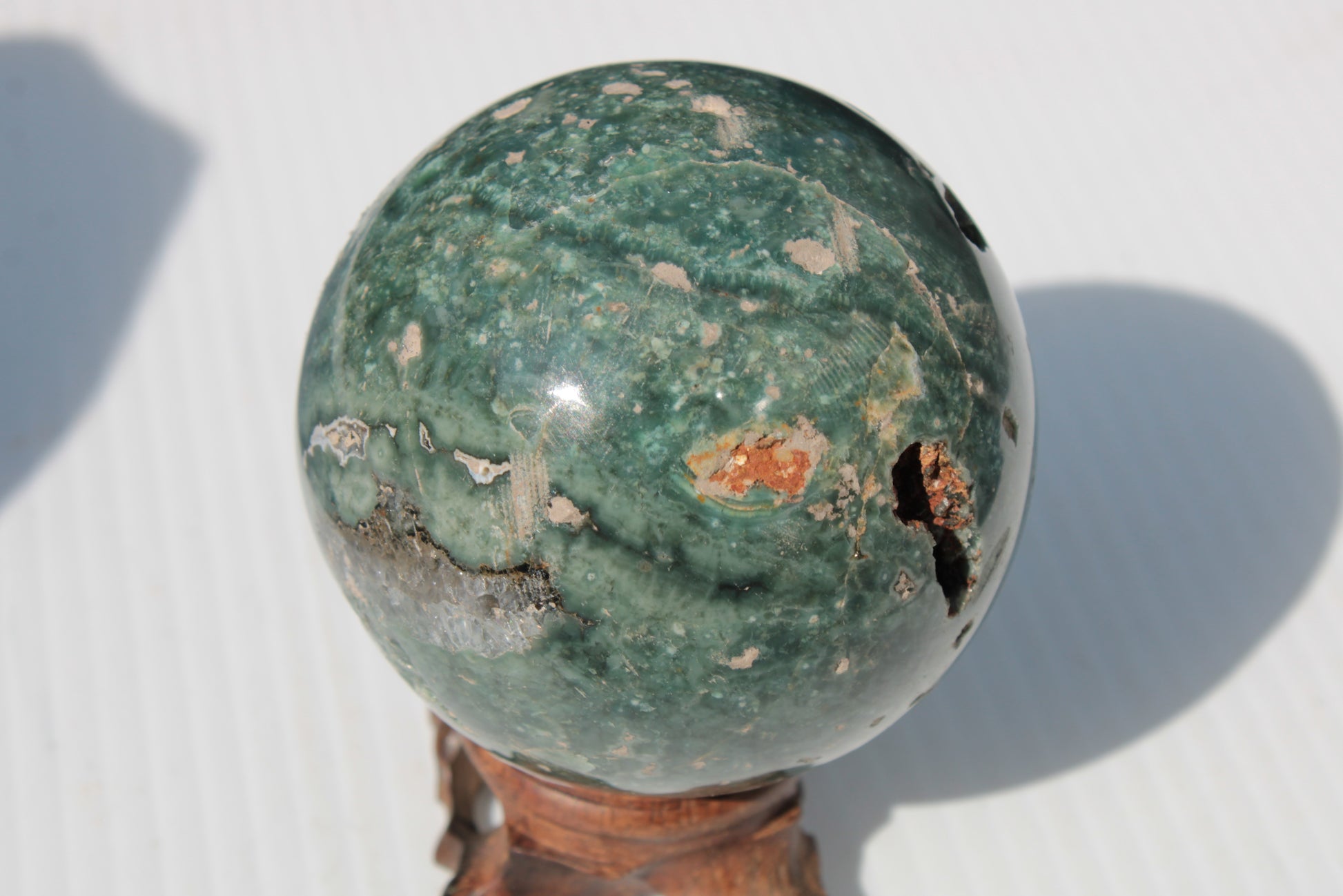 Green Ocean Jasper sphere 456g 70mm Rocks and Things