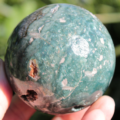 Green Ocean Jasper sphere 456g 70mm Rocks and Things