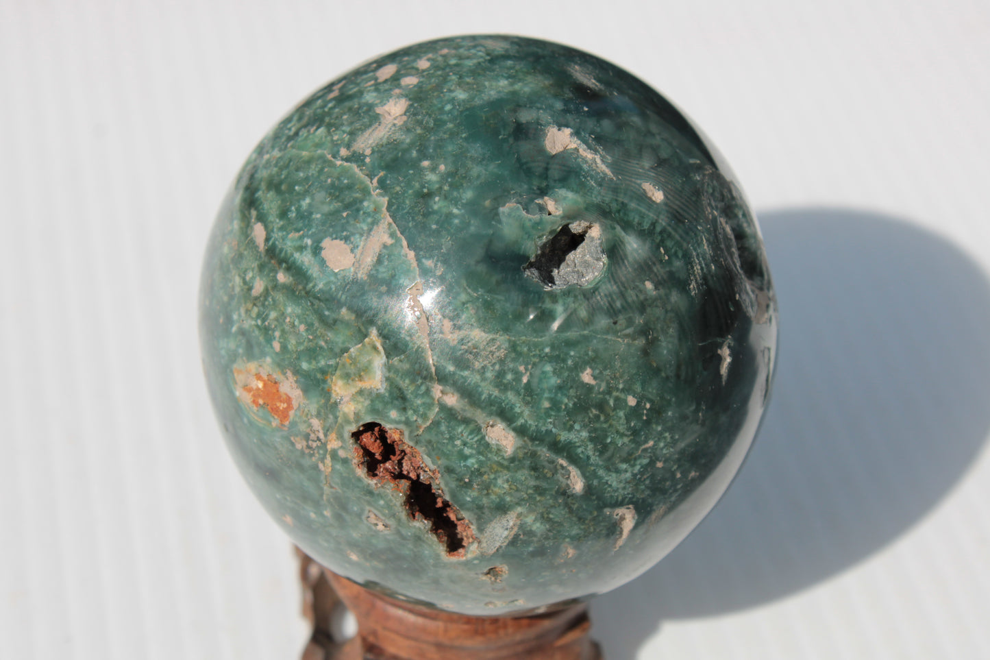 Green Ocean Jasper sphere 456g 70mm Rocks and Things