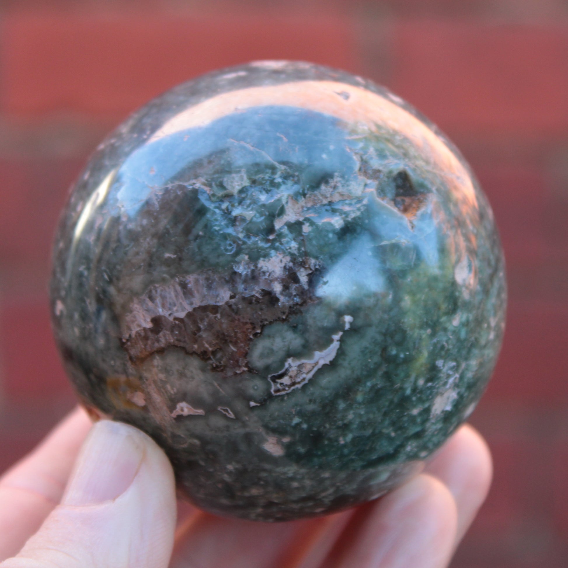 Green Ocean Jasper sphere 456g 70mm Rocks and Things