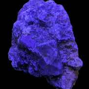 Purple Cubic ladder Fluorite with Aluminum Fluoride Gypsum 272g in UV light - Rocks and Things Store