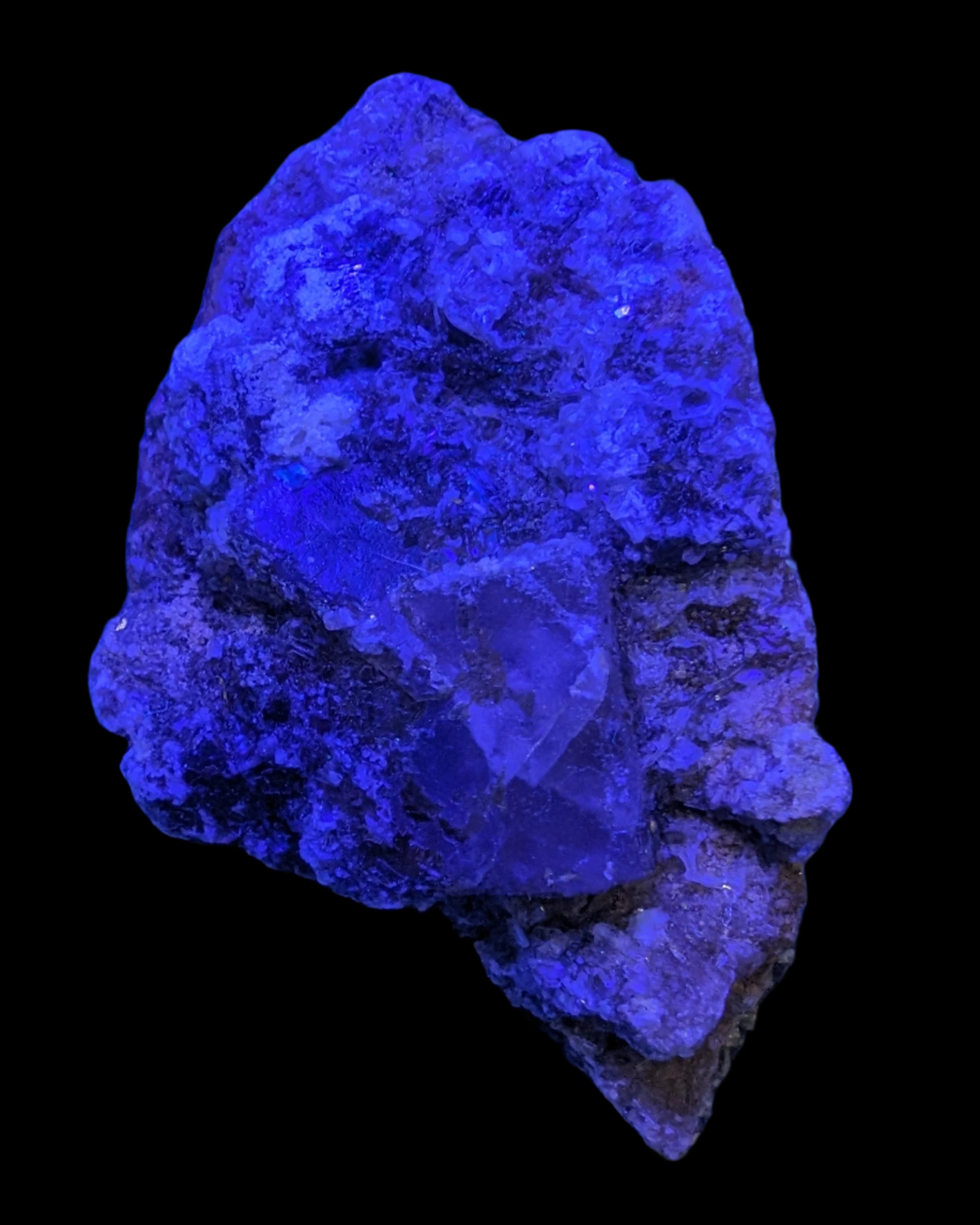 Purple Cubic ladder Fluorite with Aluminum Fluoride Gypsum 272g in UV light - Rocks and Things Store