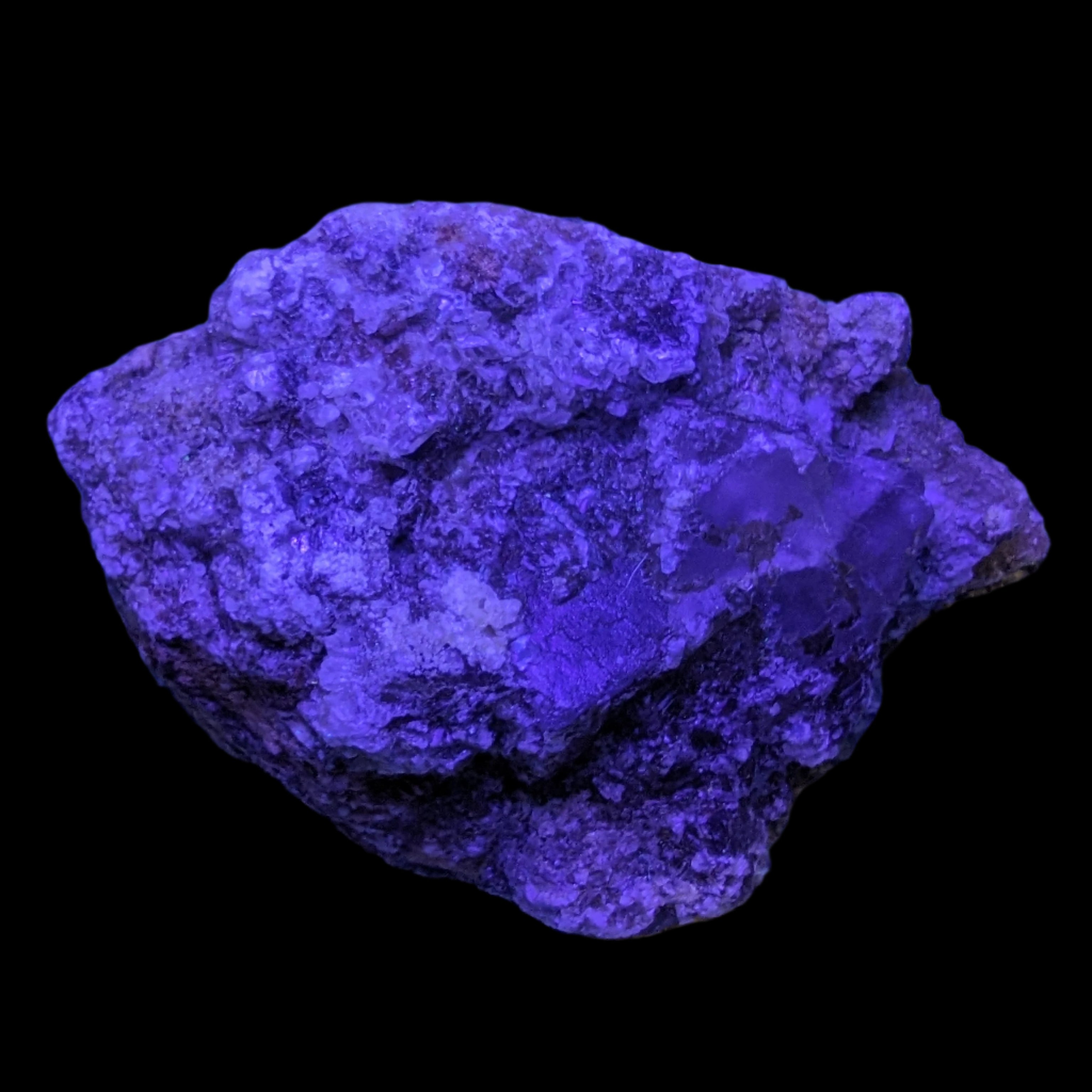 Purple Cubic ladder Fluorite with Aluminum Fluoride Gypsum 272g in UV light - Rocks and Things Store