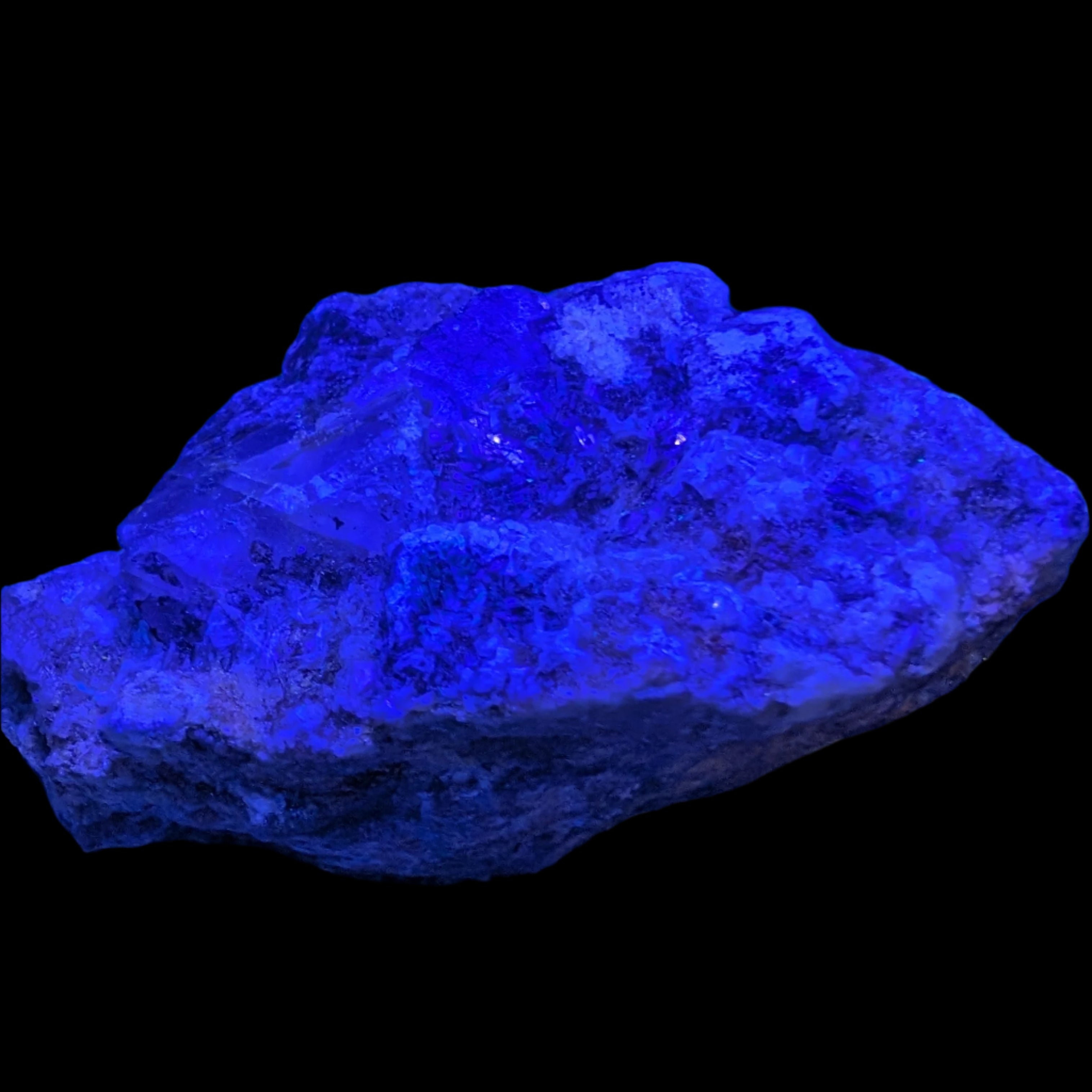 Purple Cubic ladder Fluorite with Aluminum Fluoride Gypsum 272g in UV light - Rocks and Things Store