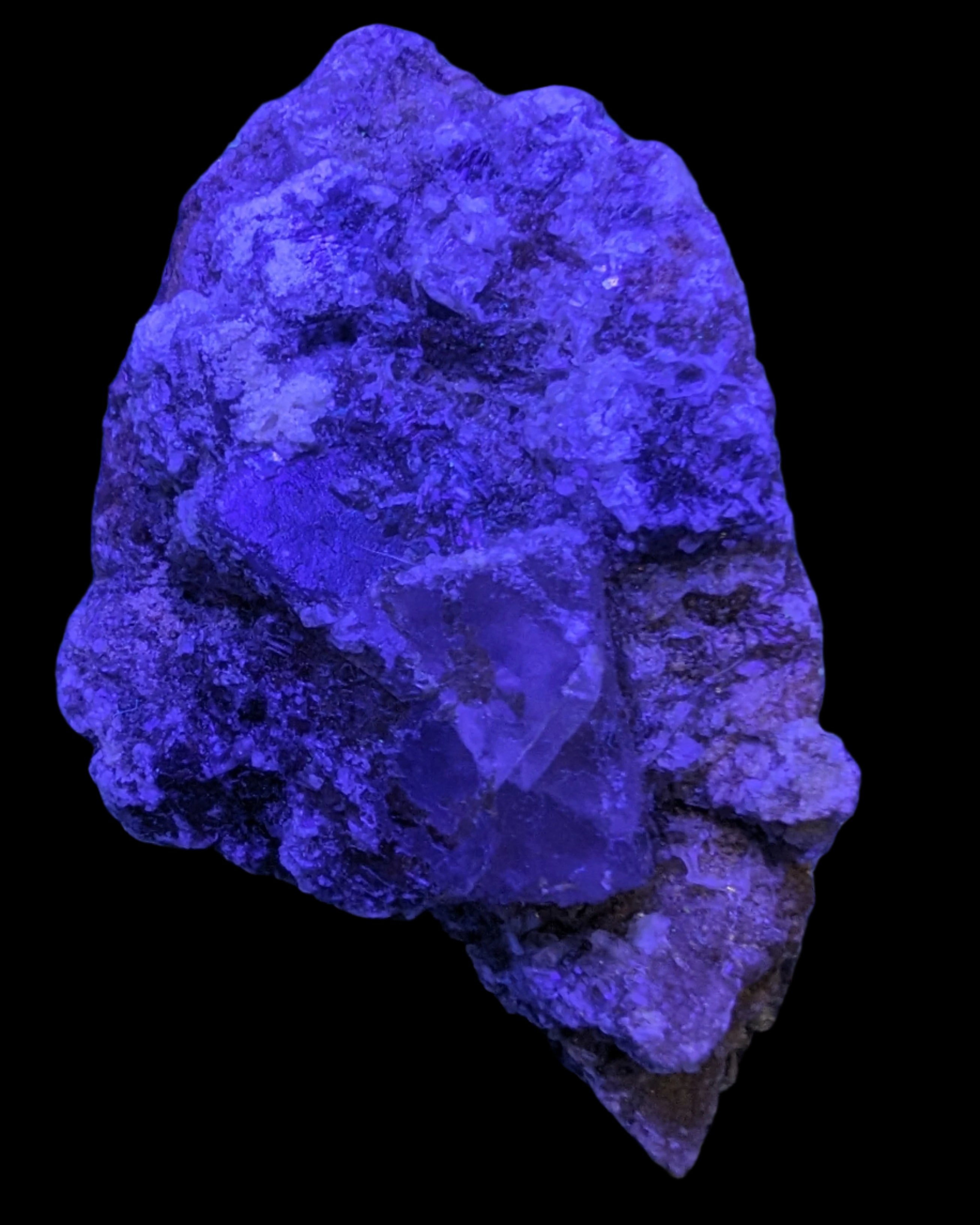 Purple Cubic ladder Fluorite with Aluminum Fluoride Gypsum 272g in UV light - Rocks and Things Store
