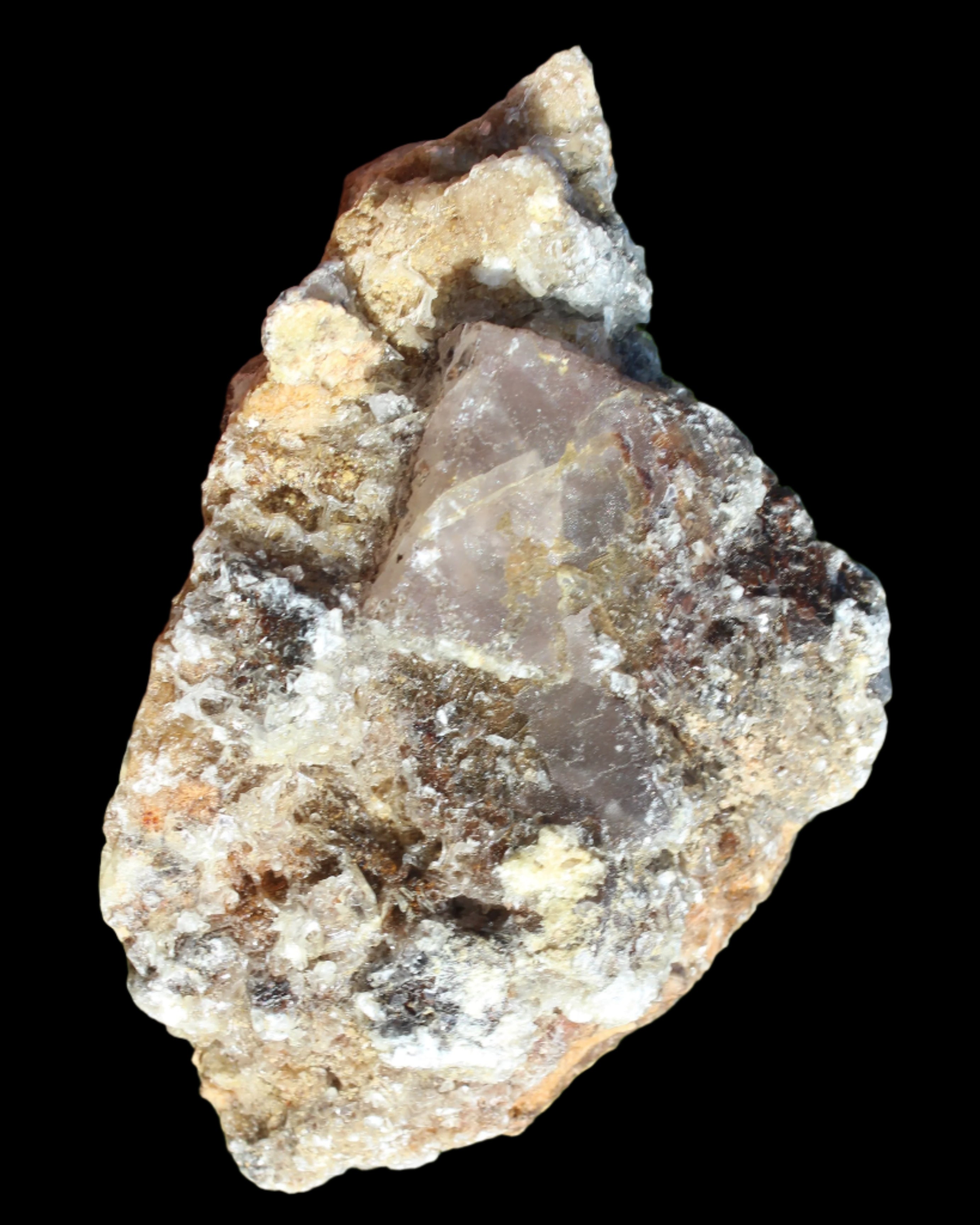 Purple Cubic ladder Fluorite with Aluminum Fluoride Gypsum 272g in sunlight - Rocks and Things Store