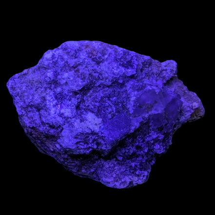 Purple Cubic ladder Fluorite with Aluminum Fluoride Gypsum 272g in UV light - Rocks and Things Store