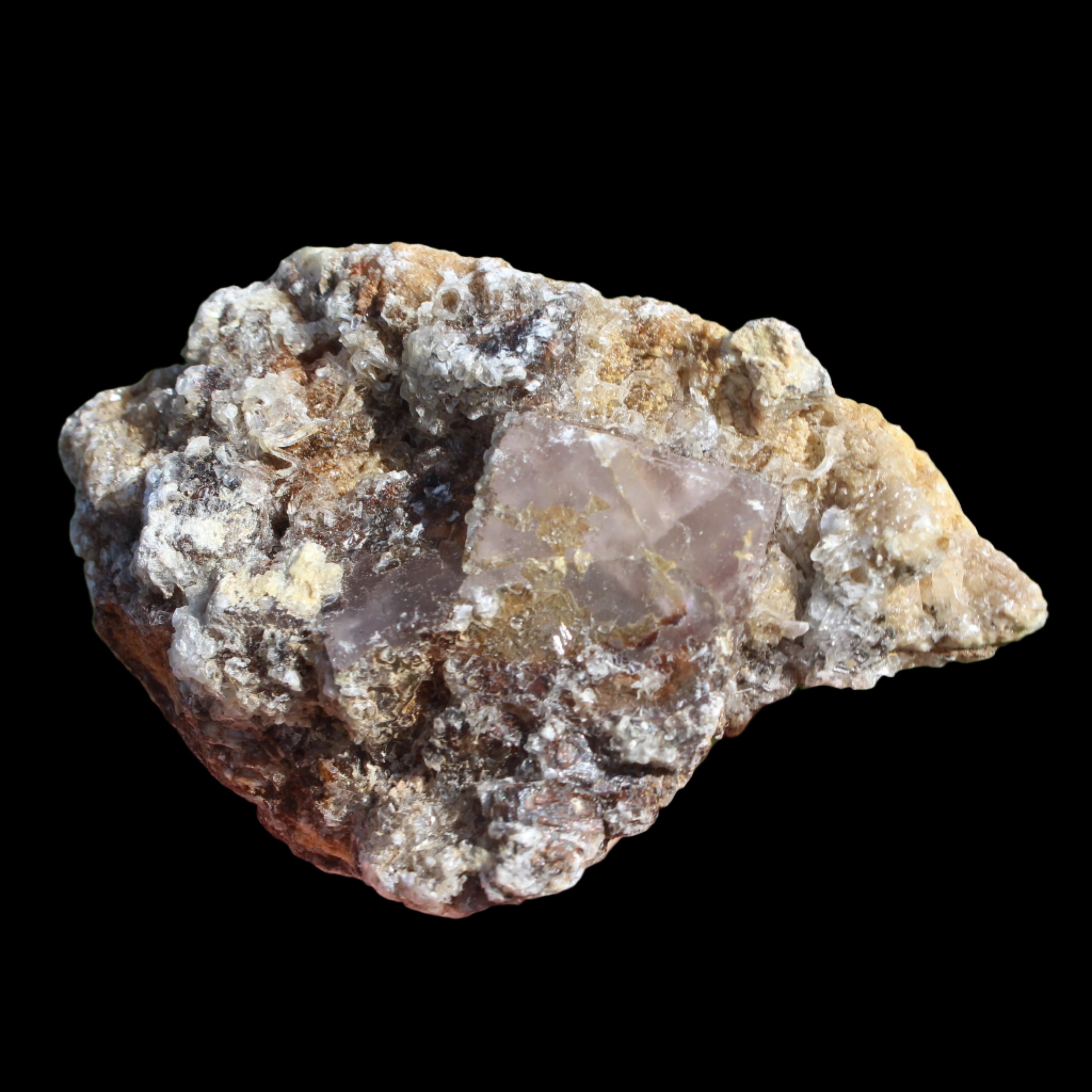 Purple Cubic ladder Fluorite with Aluminum Fluoride Gypsum 272g in sunlight - Rocks and Things Store