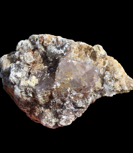 Purple Cubic ladder Fluorite with Aluminum Fluoride Gypsum 272g in sunlight - Rocks and Things Store