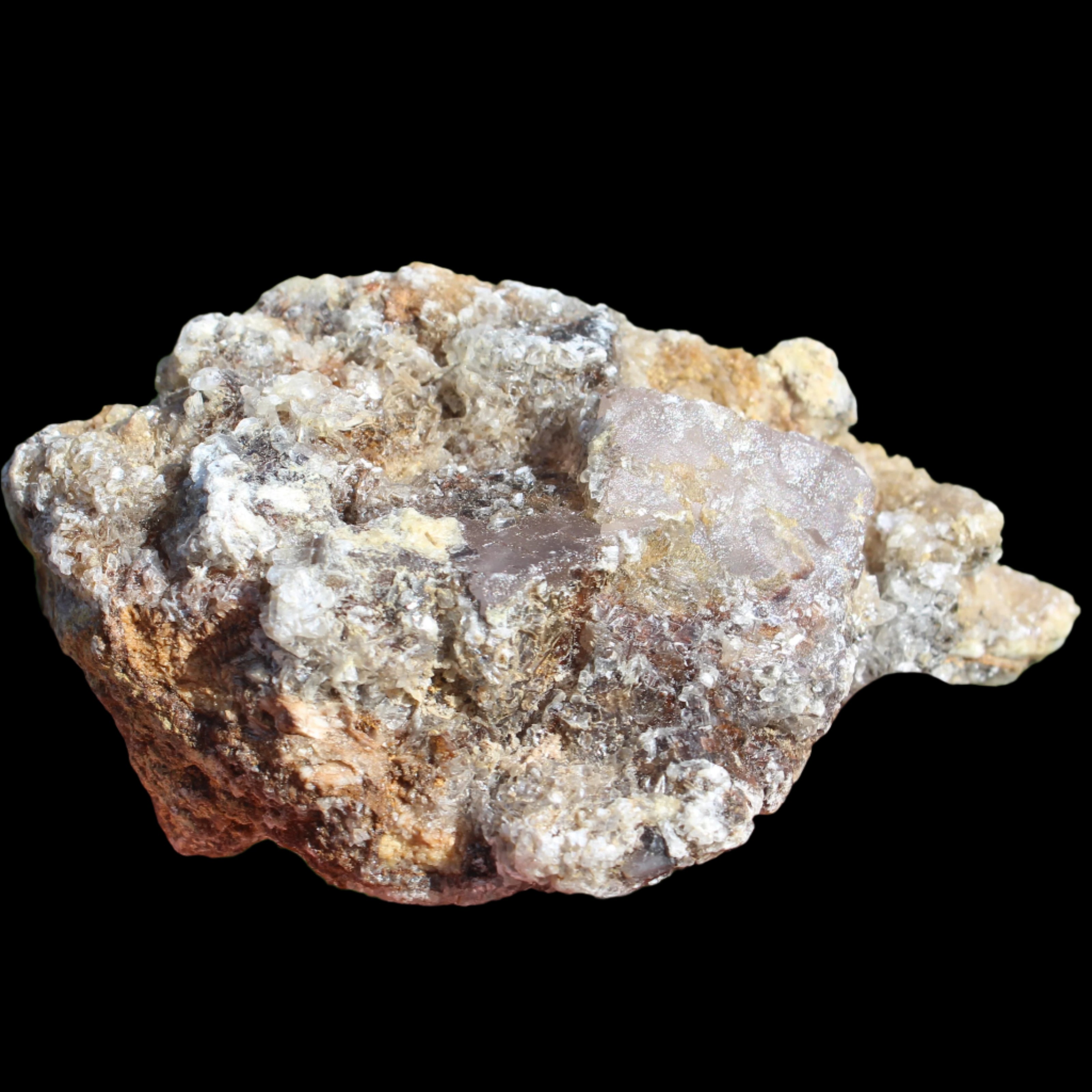 Purple Cubic ladder Fluorite with Aluminum Fluoride Gypsum 272g in sunlight - Rocks and Things Store