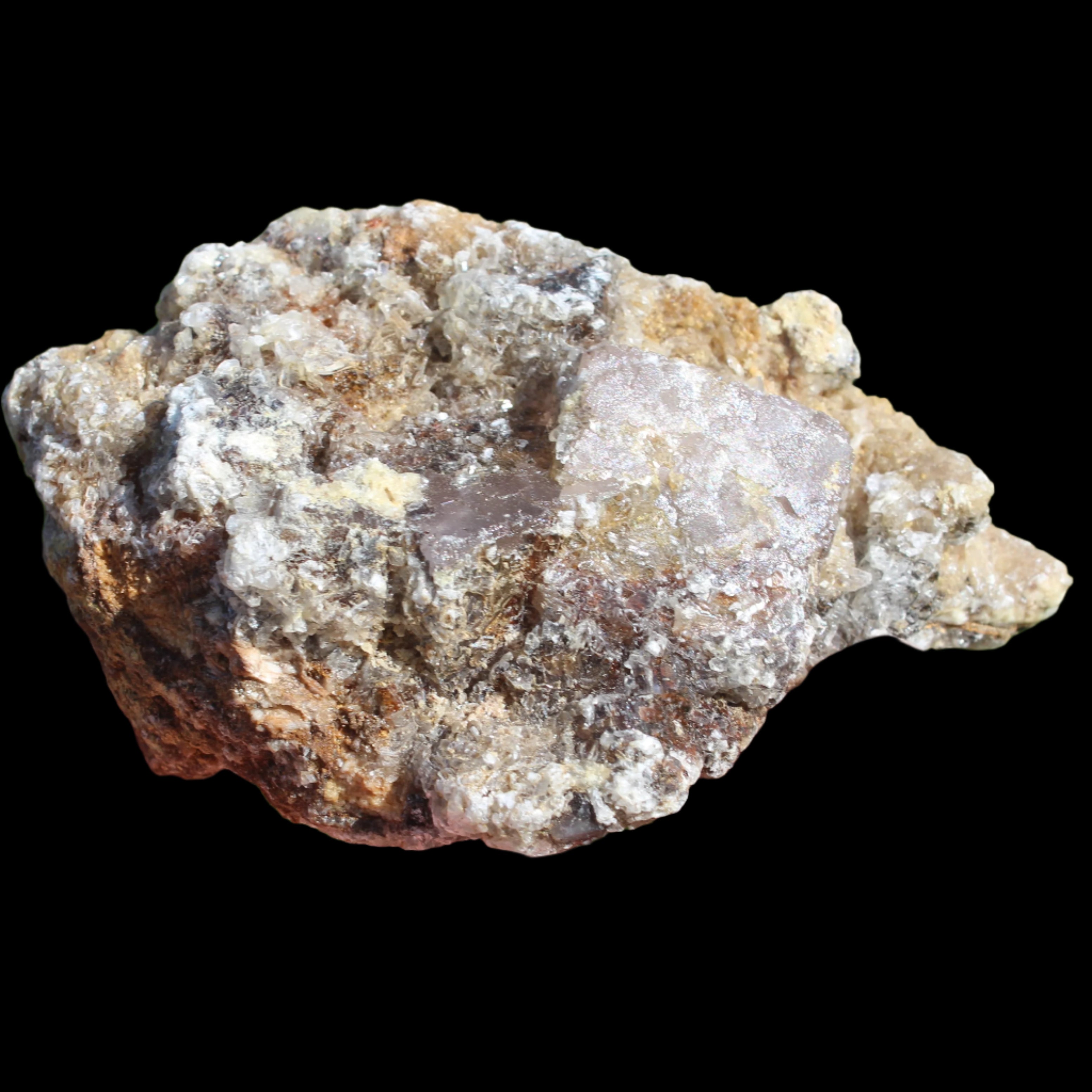 Purple Cubic ladder Fluorite with Aluminum Fluoride Gypsum 272g in sunlight - Rocks and Things Store