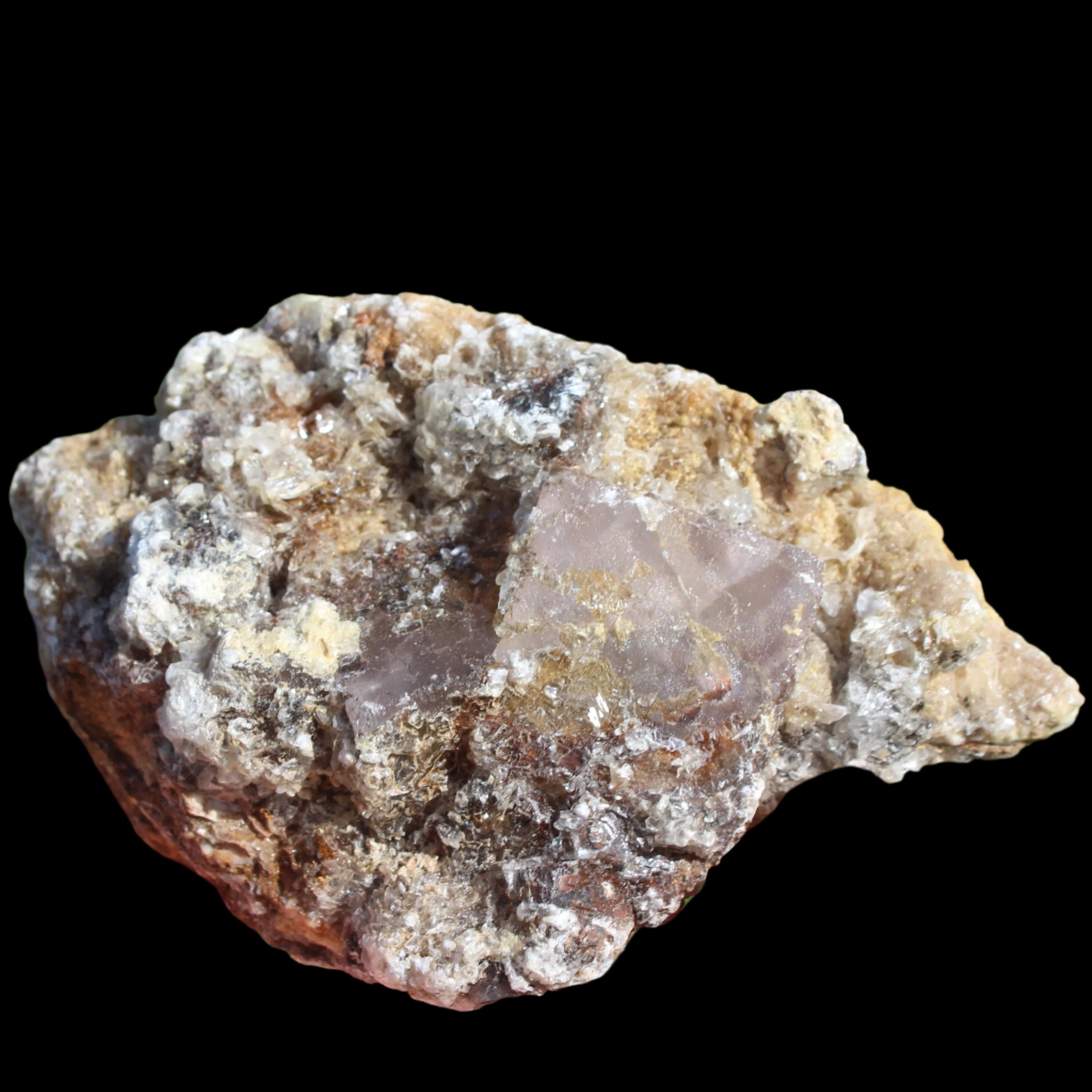 Purple Cubic ladder Fluorite with Aluminum Fluoride Gypsum 272g in sunlight - Rocks and Things Store