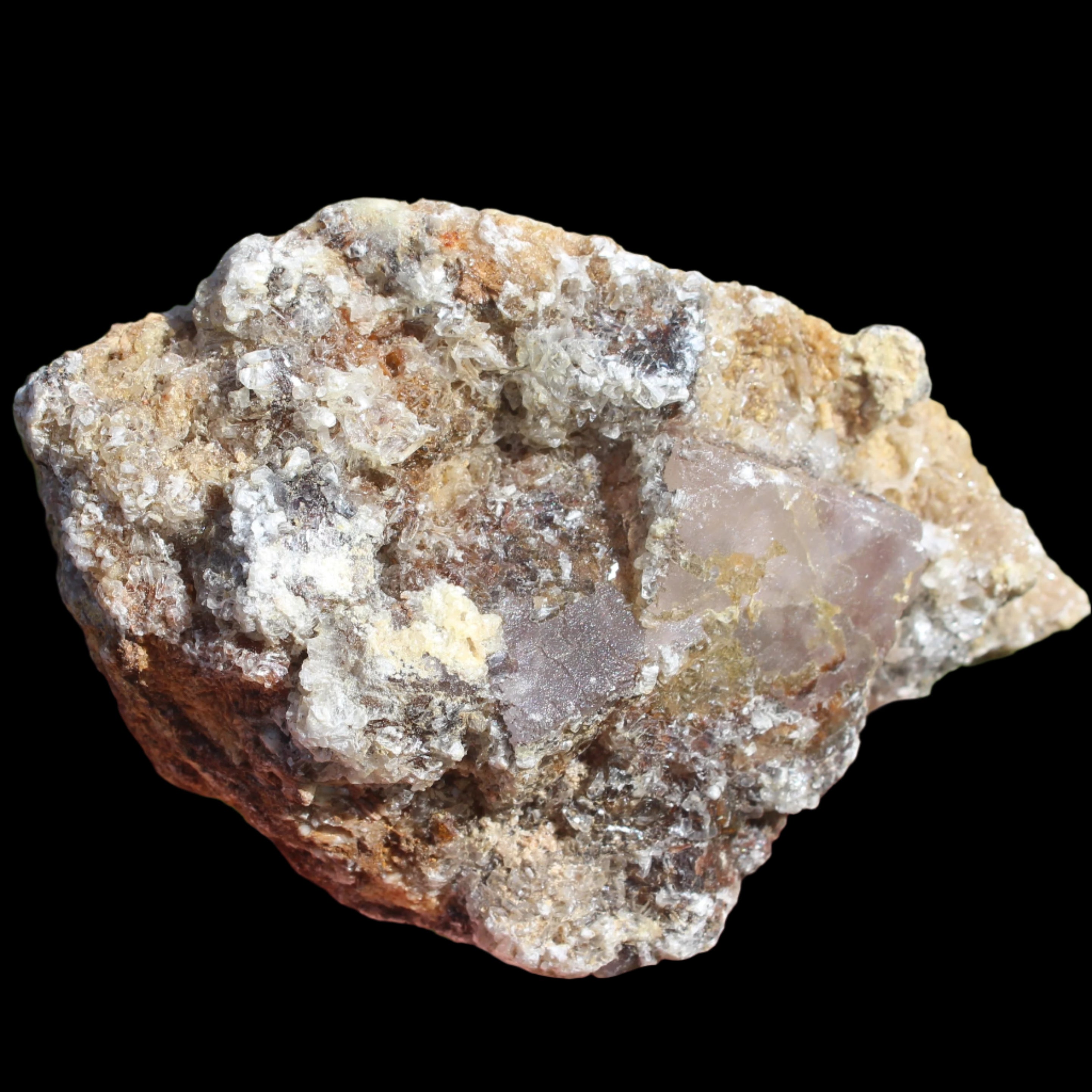 Purple Cubic ladder Fluorite with Aluminum Fluoride Gypsum 272g in sunlight - Rocks and Things Store