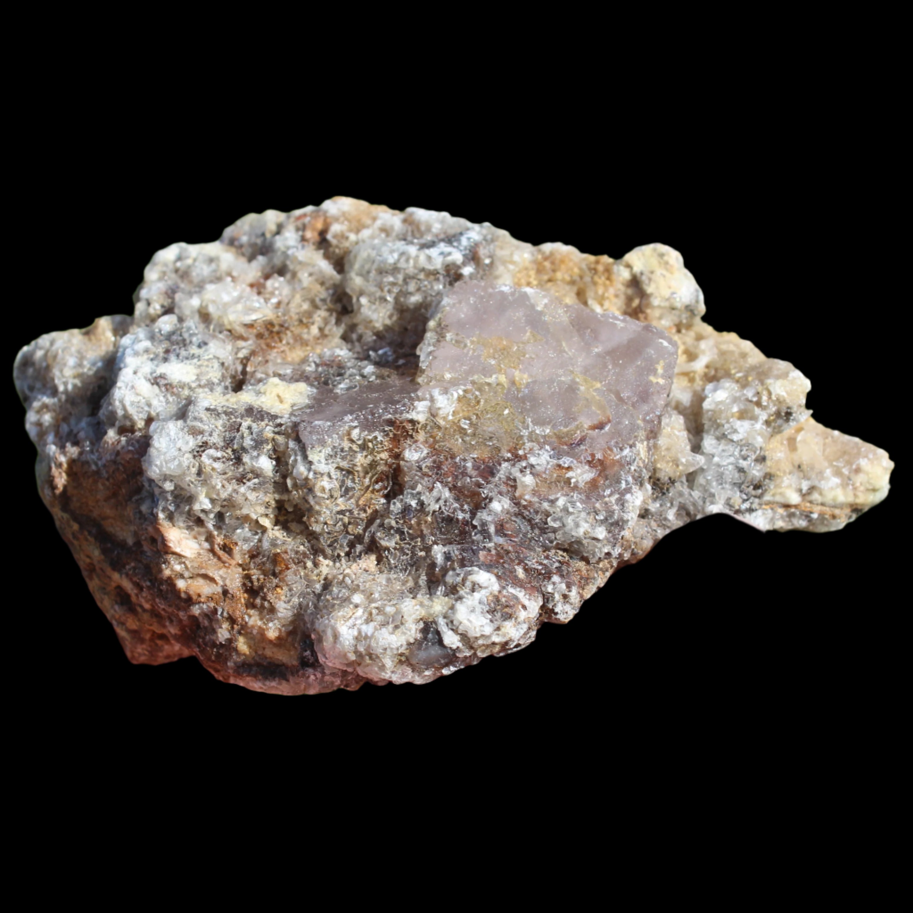 Purple Cubic ladder Fluorite with Aluminum Fluoride Gypsum 272g in sunlight - Rocks and Things Store