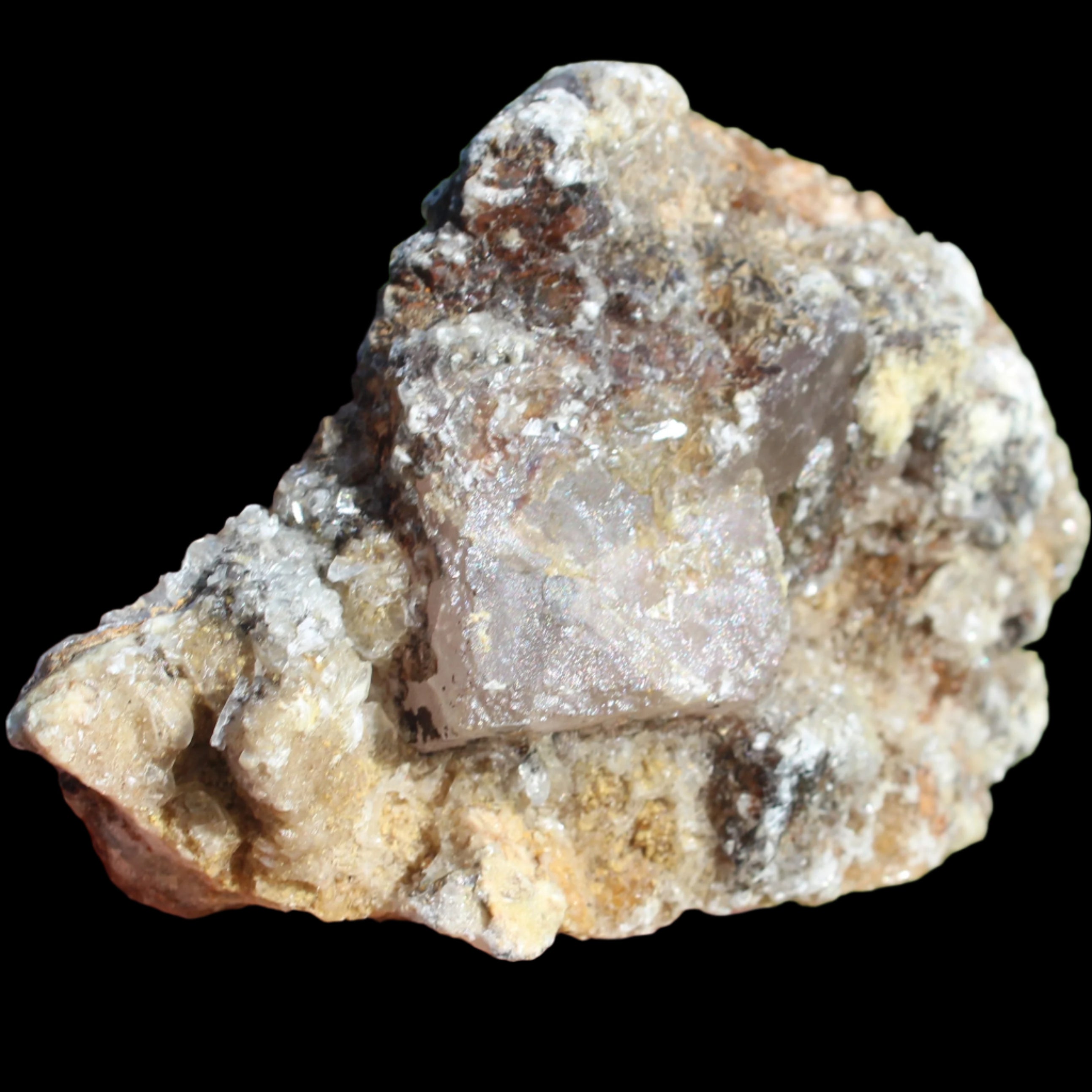 Purple Cubic ladder Fluorite with Aluminum Fluoride Gypsum 272g in sunlight - Rocks and Things Store