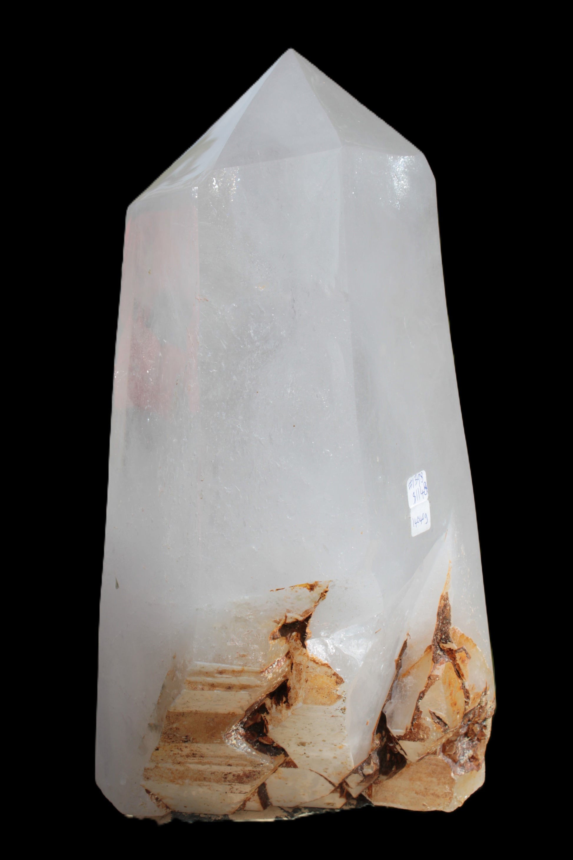 Clear White Quartz obelisk 14040g in sunlight