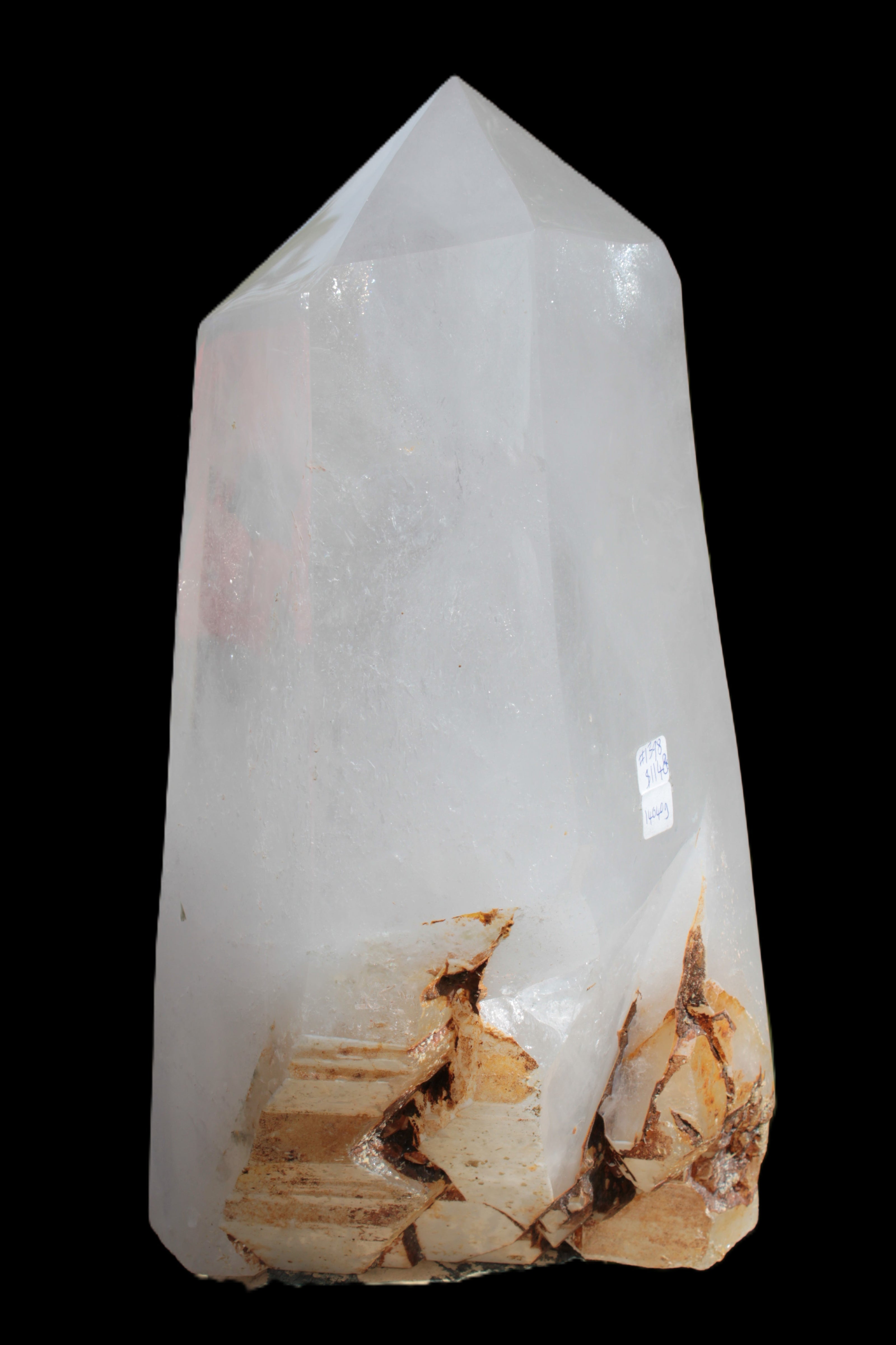 Clear White Quartz obelisk 14040g in sunlight