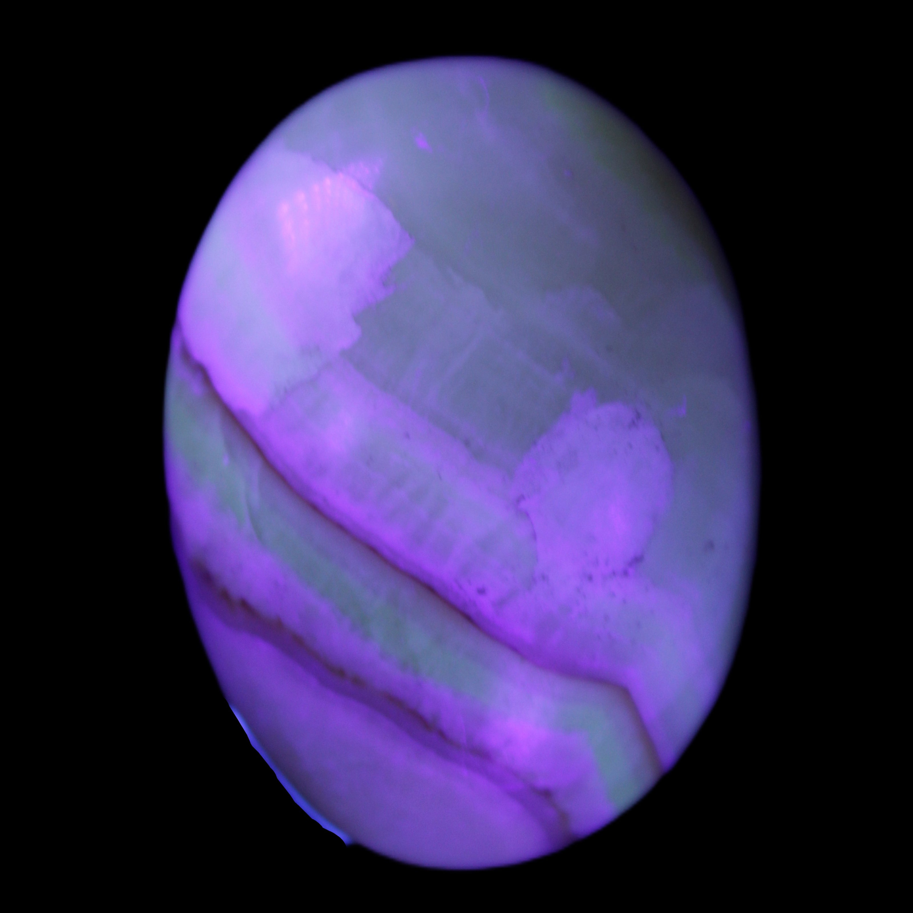 Yellow Banded Calcite egg 118g in UV light - Rocks and Things Store