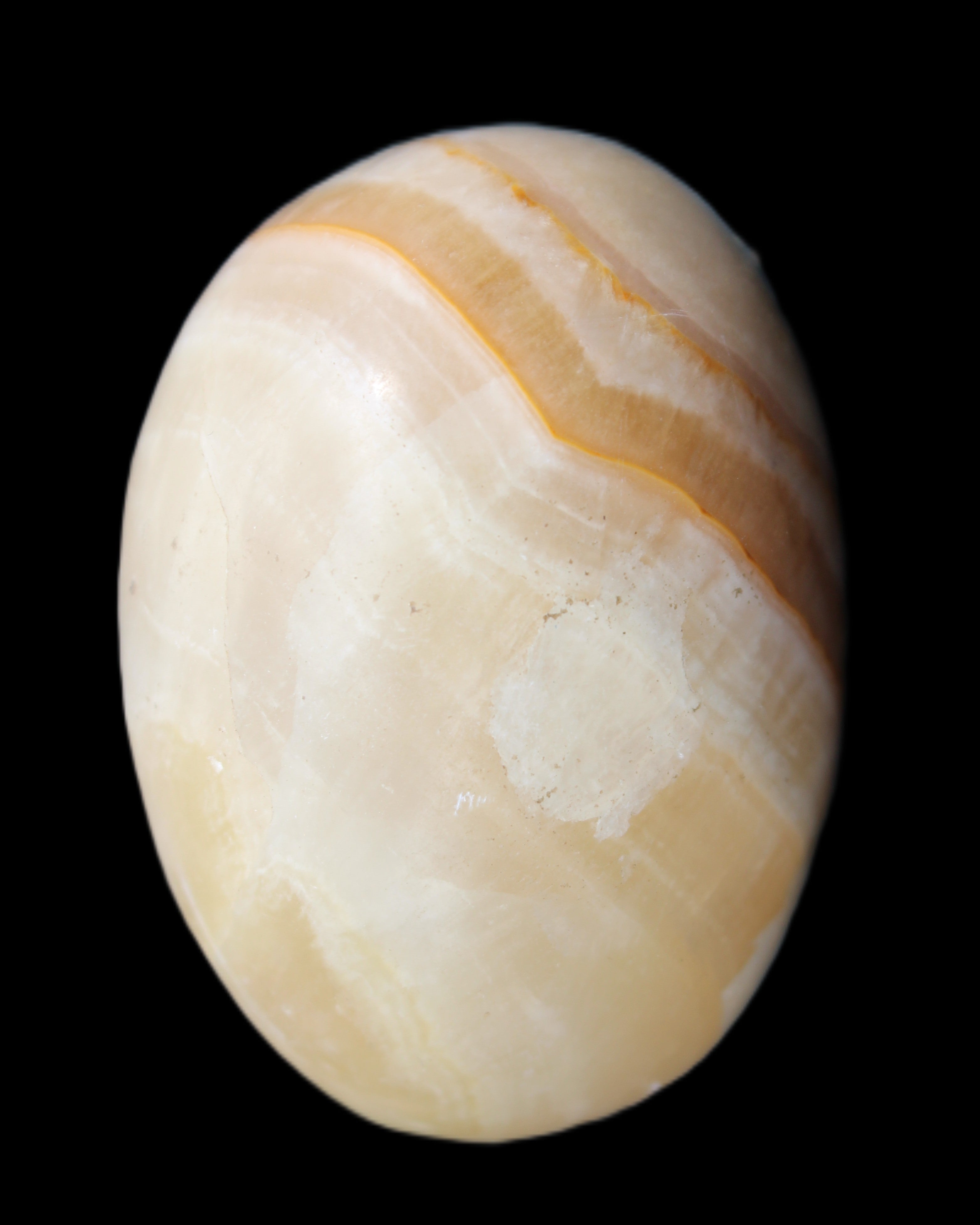 Yellow Banded Calcite egg 118g in sunlight - Rocks and Things Store
