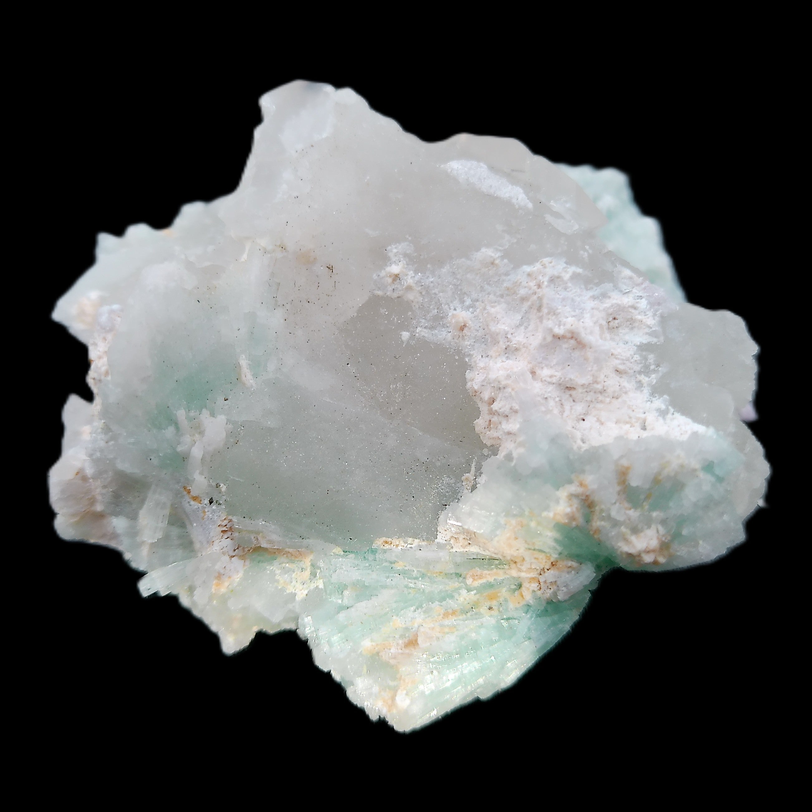 Floral Green Tourmaline with Elestial Quartz 57*56*24mm 75g in sunlight - Rocks and Things Store