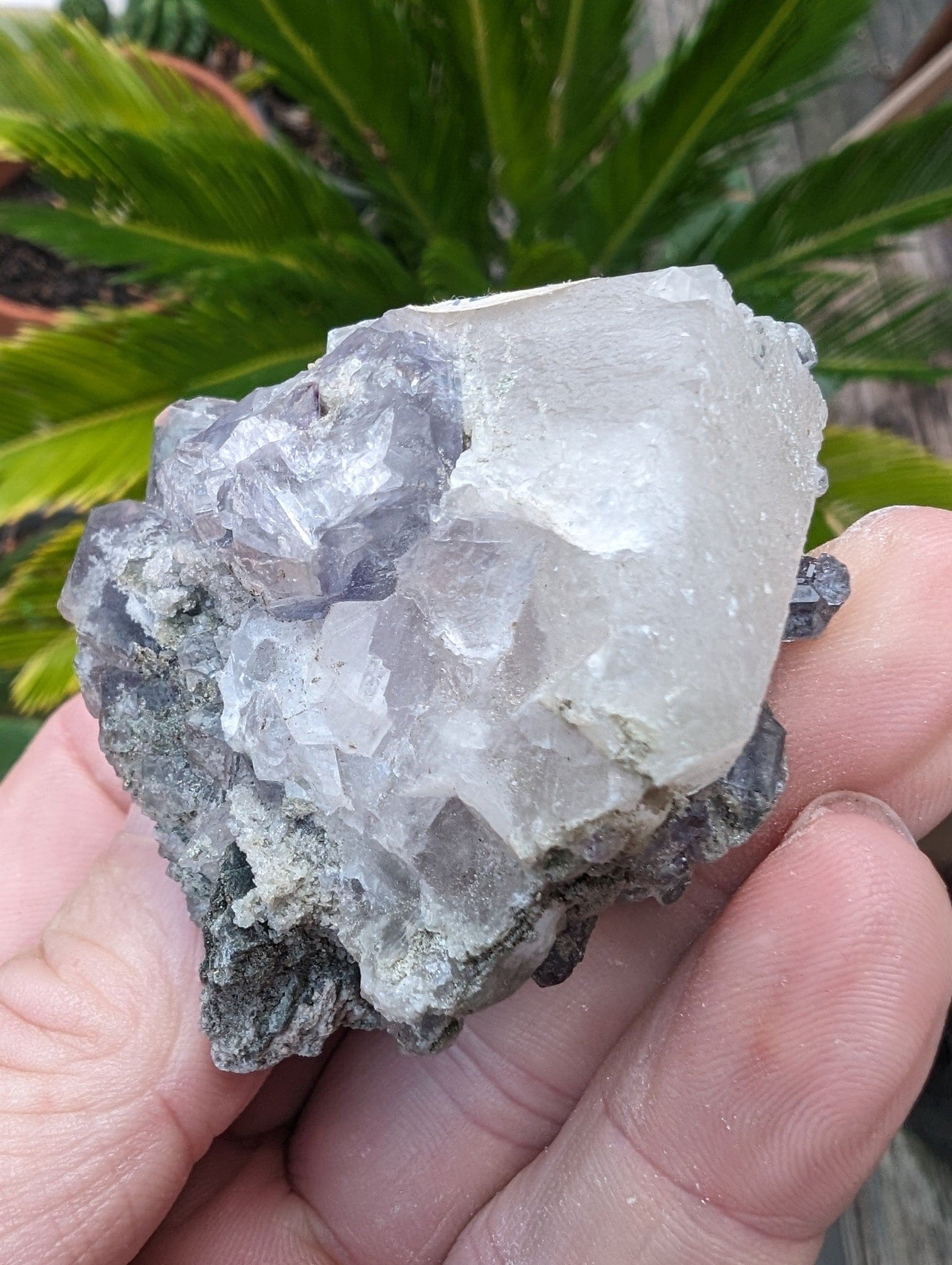 Calcite with Purple Fluorite cluster 103g Rocks and Things