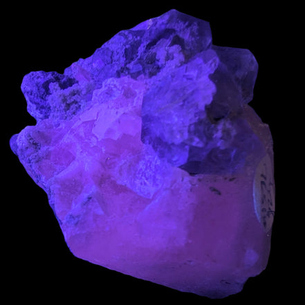 Calcite with Purple Fluorite cluster 103g  in UV light - Rocks and Things Store