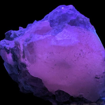 Calcite with Purple Fluorite cluster 103g  in UV light - Rocks and Things Store
