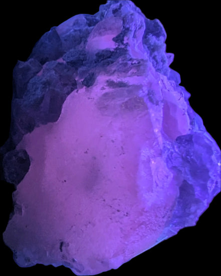 Calcite with Purple Fluorite cluster 103g  in UV light - Rocks and Things Store