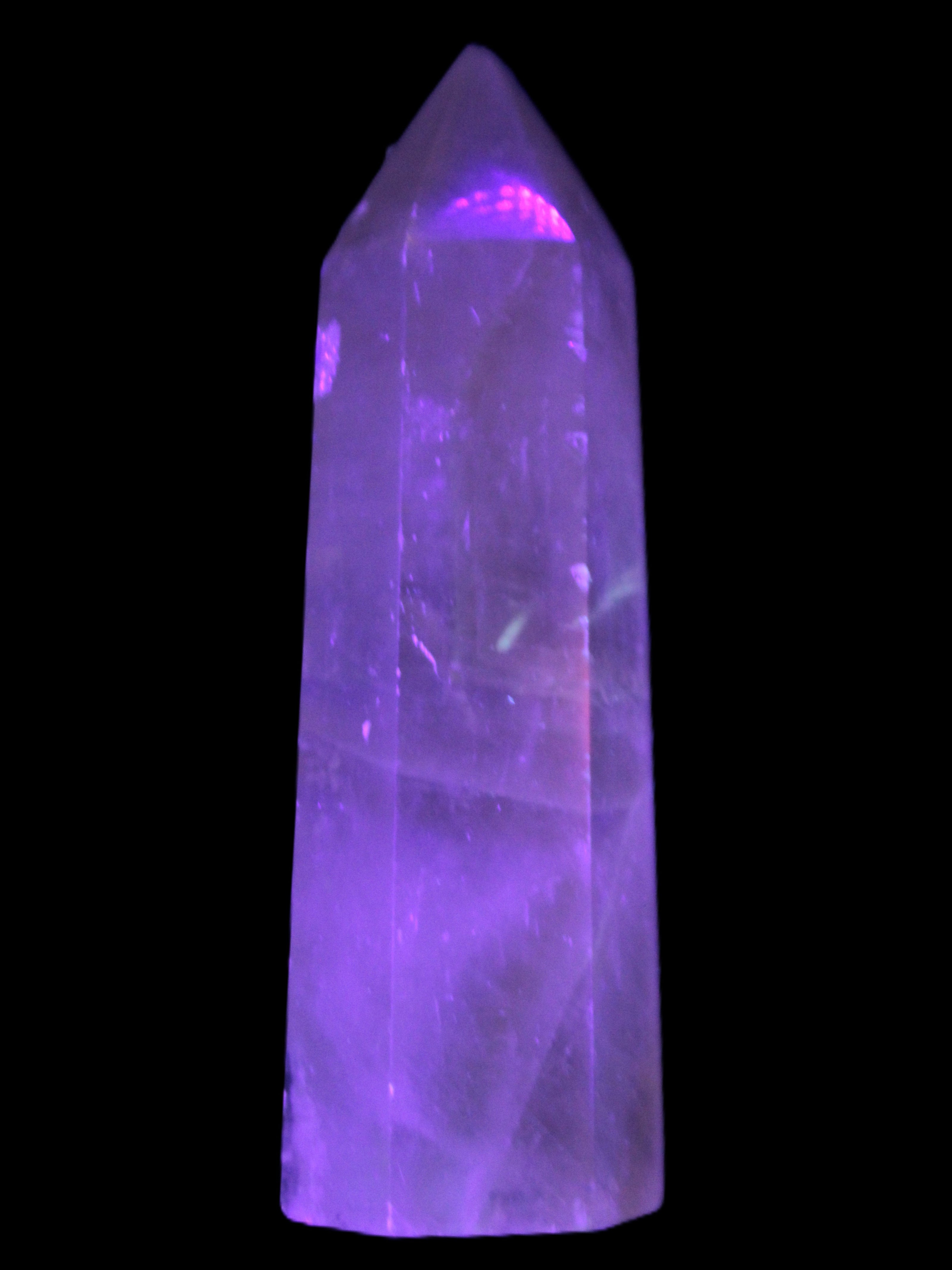 Yellow Calcite spar obelisk from Iceland 216g in UV light-  Rocks and Things Store