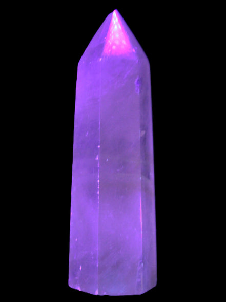 Yellow Calcite spar obelisk from Iceland 216g in UV light Rocks and Things Store
