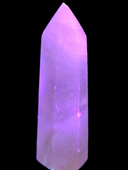 Yellow Calcite spar obelisk from Iceland 216g in UV light Rocks and Things Store