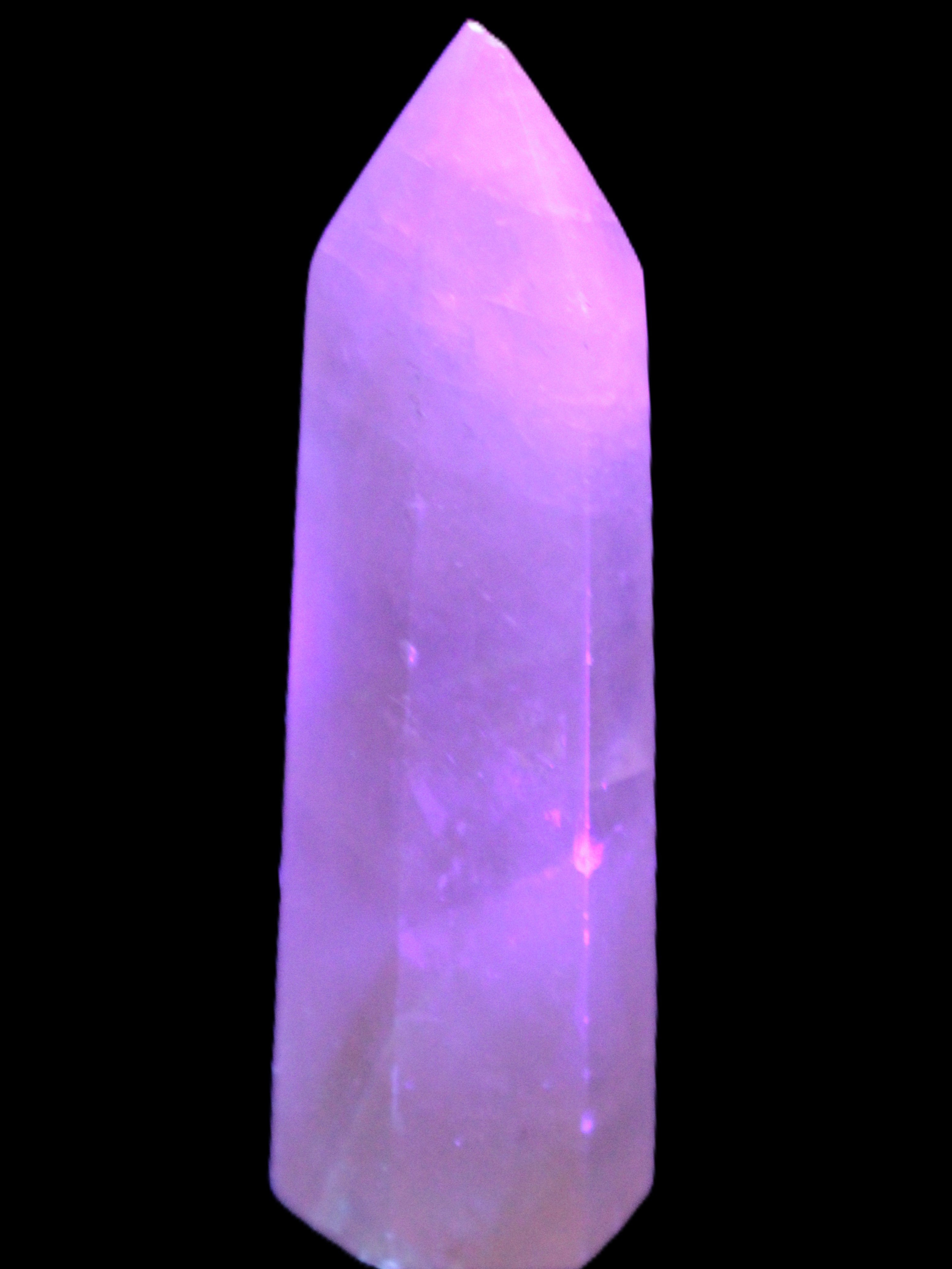 Yellow Calcite spar obelisk from Iceland 216g in UV light Rocks and Things Store