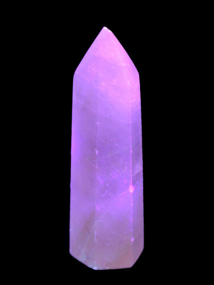 Yellow Calcite spar obelisk from Iceland 216g in UV light Rocks and Things Store