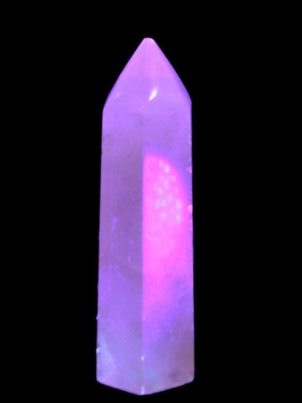 Yellow Calcite spar obelisk from Iceland 216g in UV light Rocks and Things Store