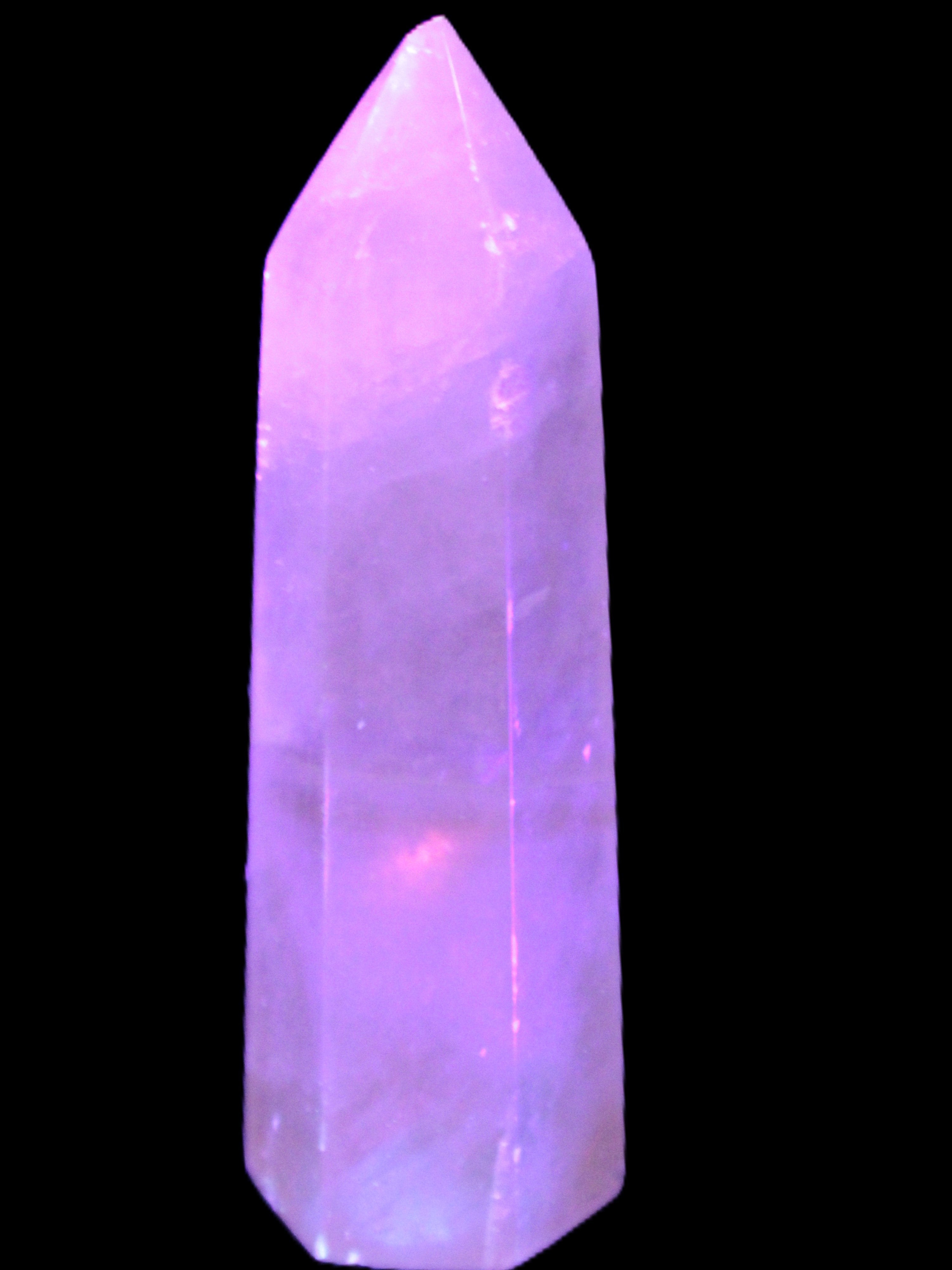 Yellow Calcite spar obelisk from Iceland  216g in UV light - Rocks and Things Store