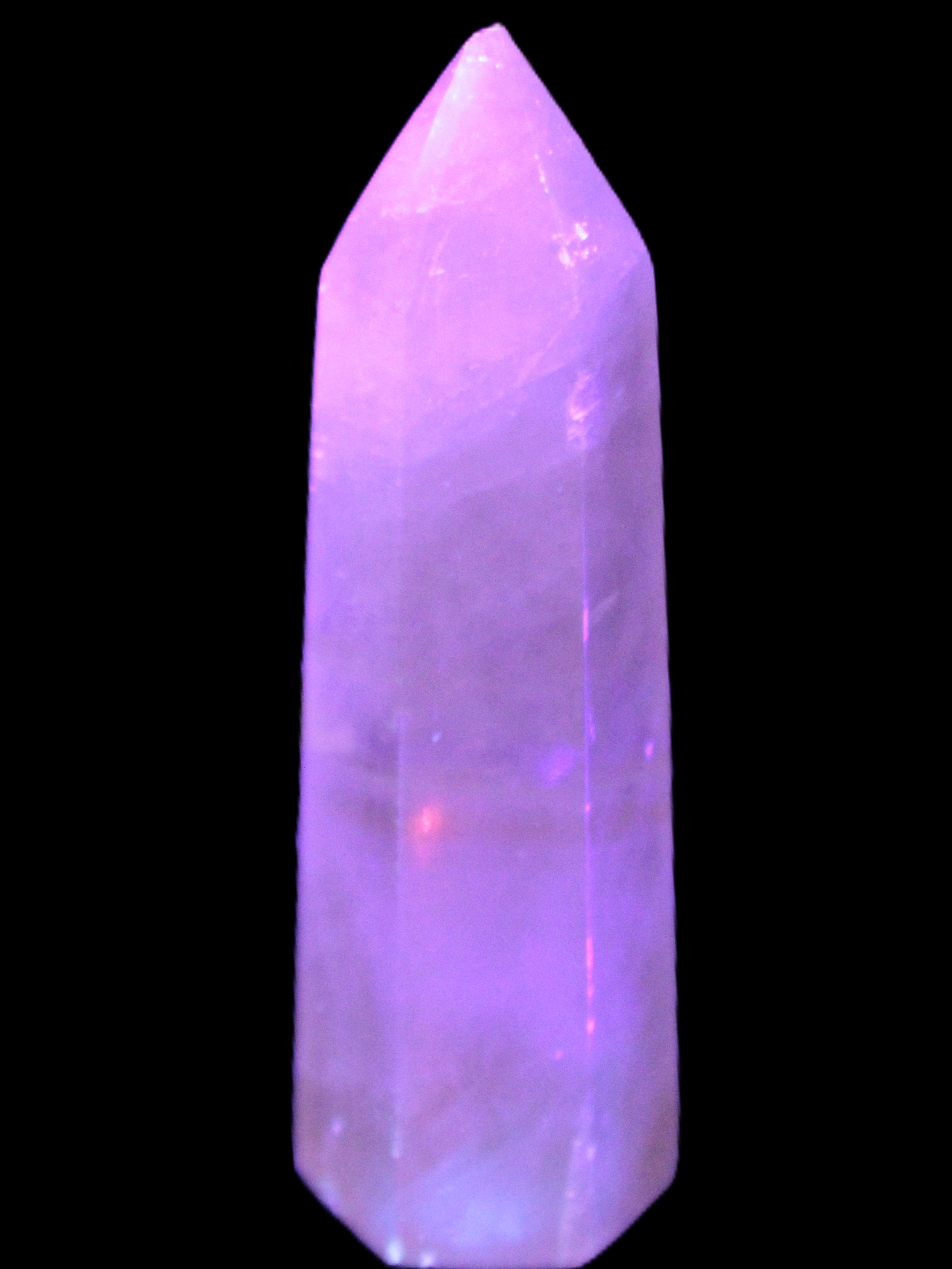 Yellow Calcite spar obelisk from Iceland  216g in UV light - Rocks and Things Store