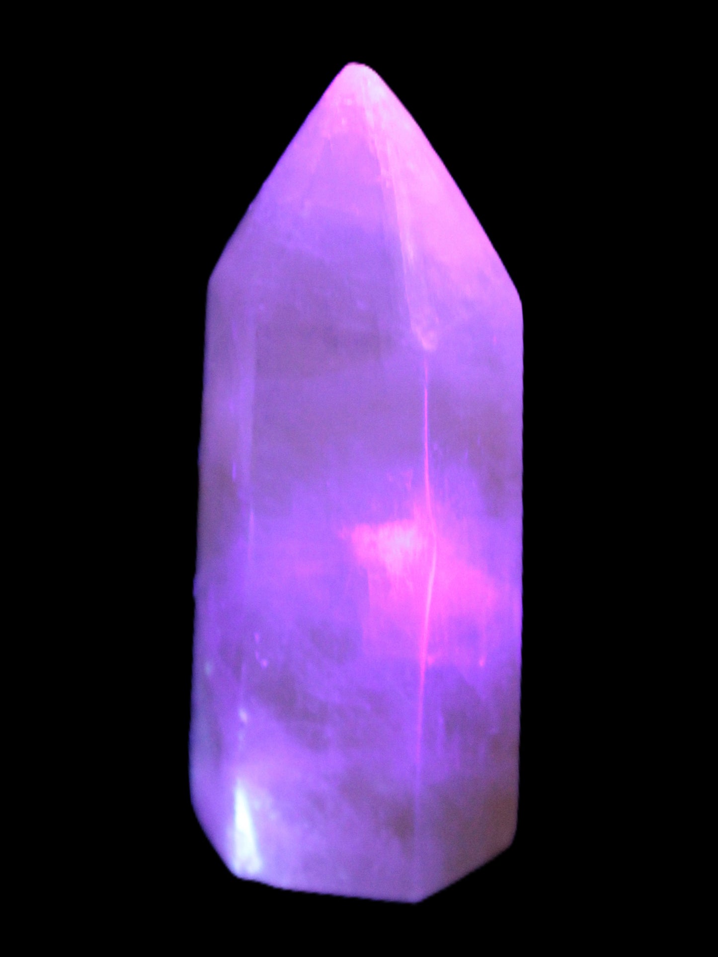 Yellow Calcite spar obelisk from Iceland 327g in UV light