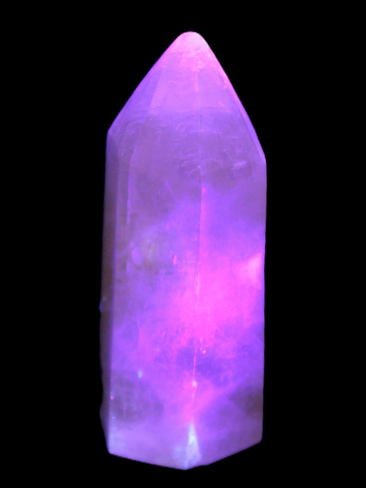 Yellow Calcite spar obelisk from Iceland 327g in UV light - Rocks and Things Store