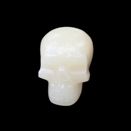 Honey Calcite skull hand-carved 55*47*38mm 183g in sunlight - Rocks and Things Store