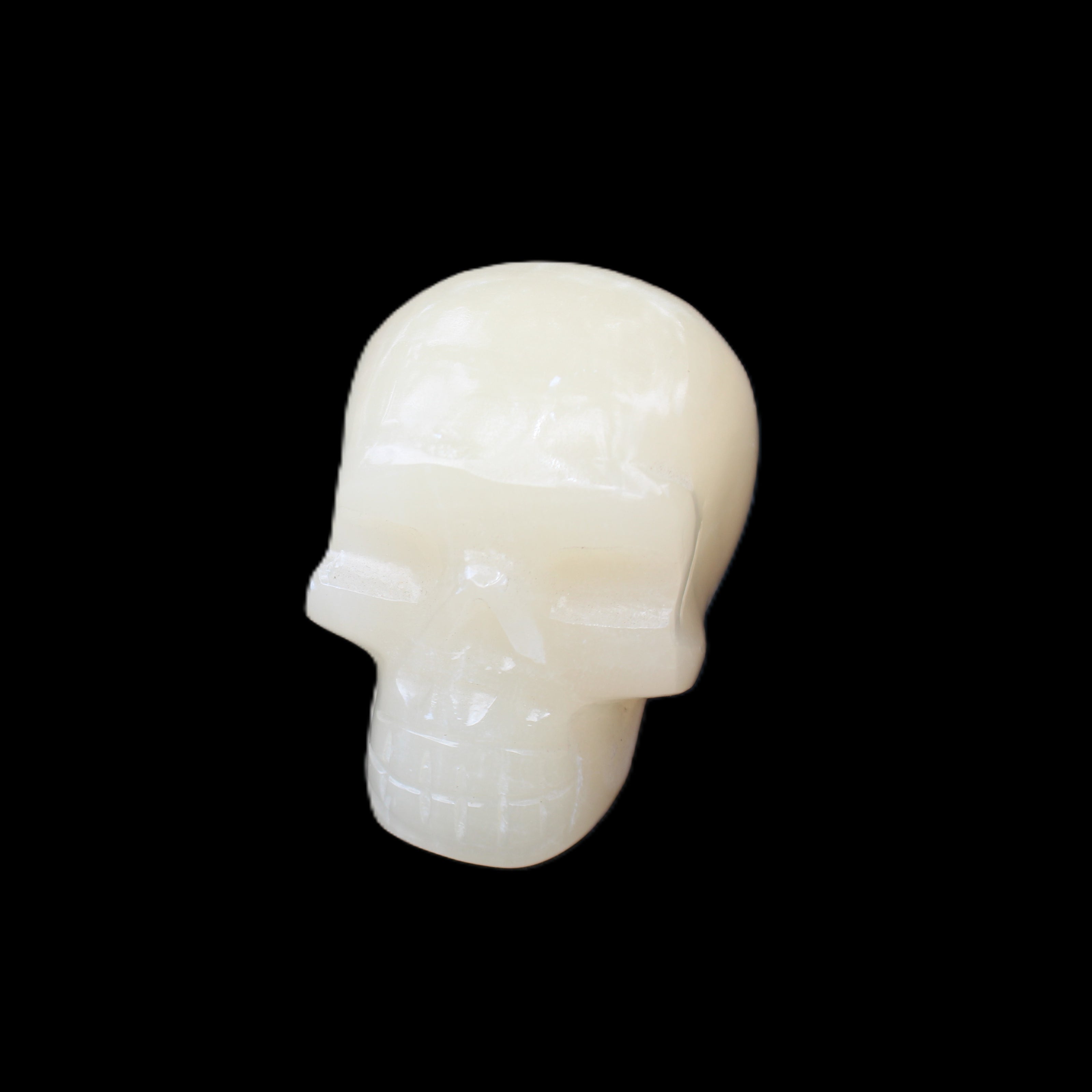 Honey Calcite skull hand-carved 55*47*38mm 183g in sunlight - Rocks and Things Store