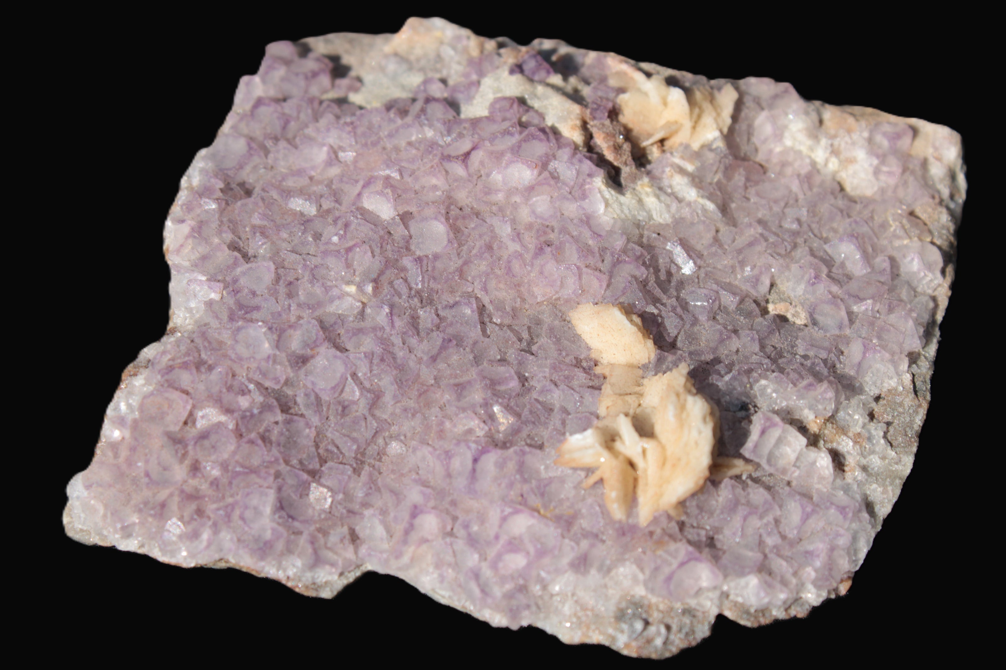 Purple Fluoritewith Calcite angel wings cluster 128g Rocks and Things